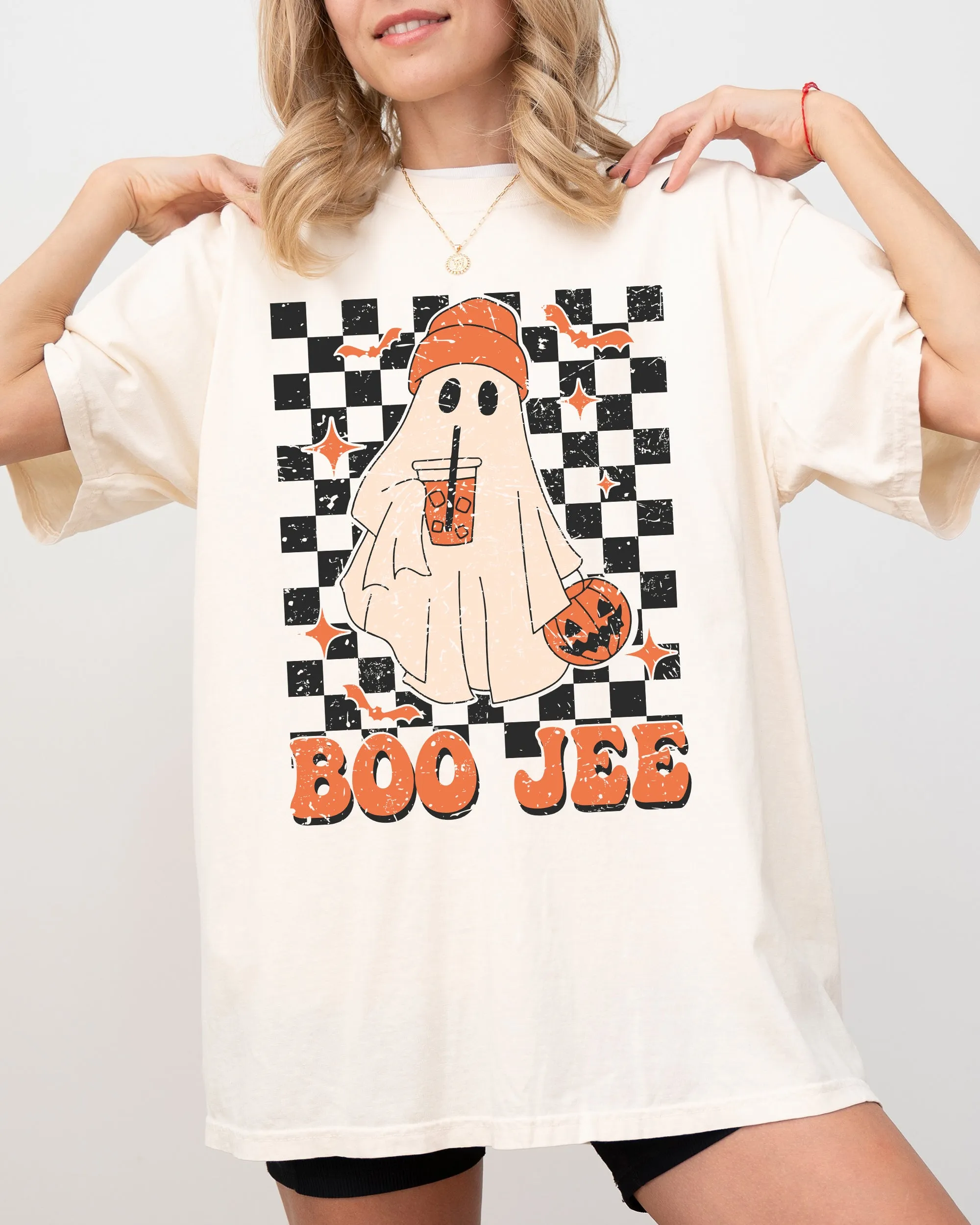 Boo-Jee Ghost, Checkered, Retro, Halloween, Coffee Drink Shirt Comfort Colors T-Shirt sold by Refinery Number One product image thumbnail 3