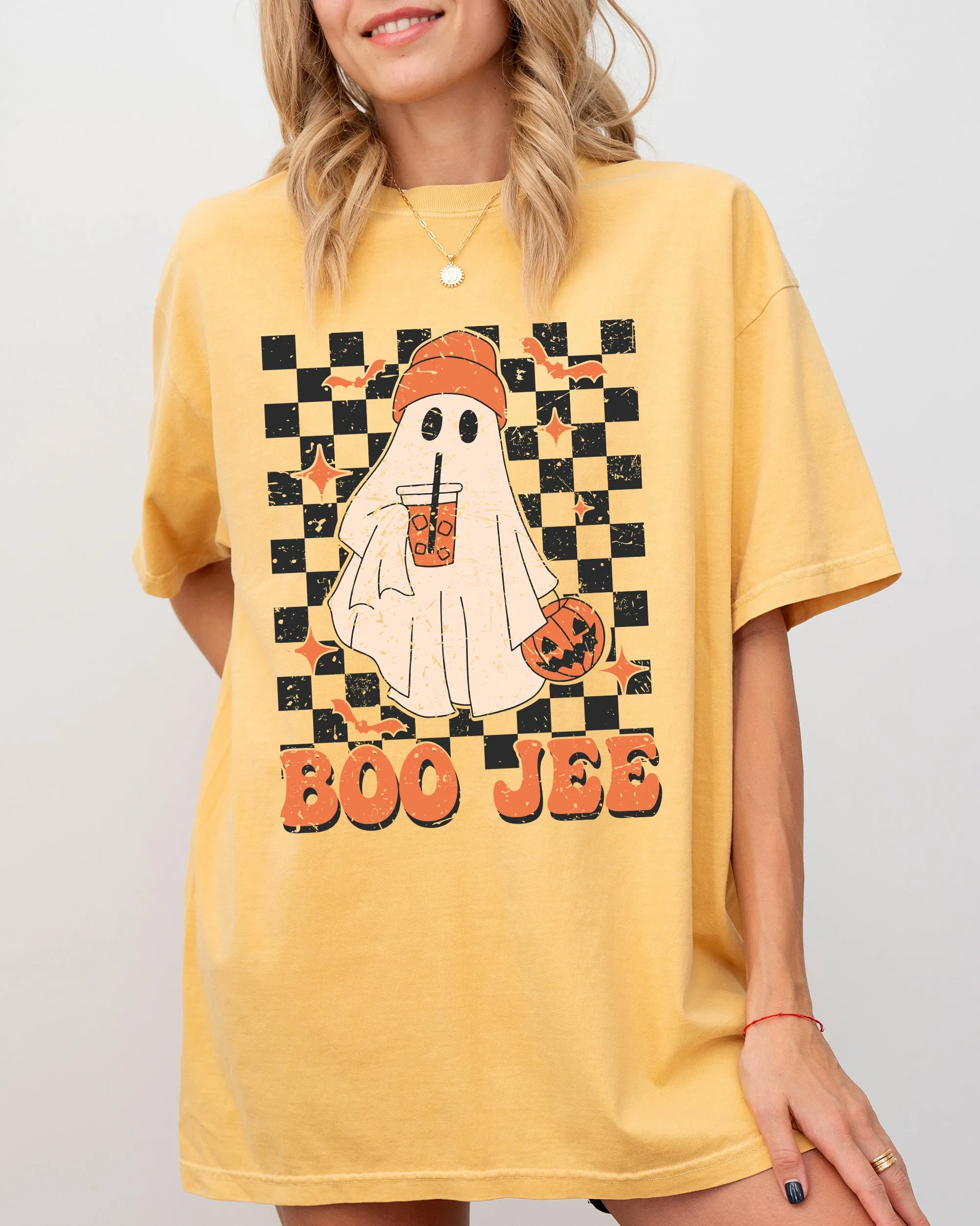Boo-Jee Ghost, Checkered, Retro, Halloween, Coffee Drink Shirt Comfort Colors T-Shirt sold by Refinery Number One product image thumbnail 2