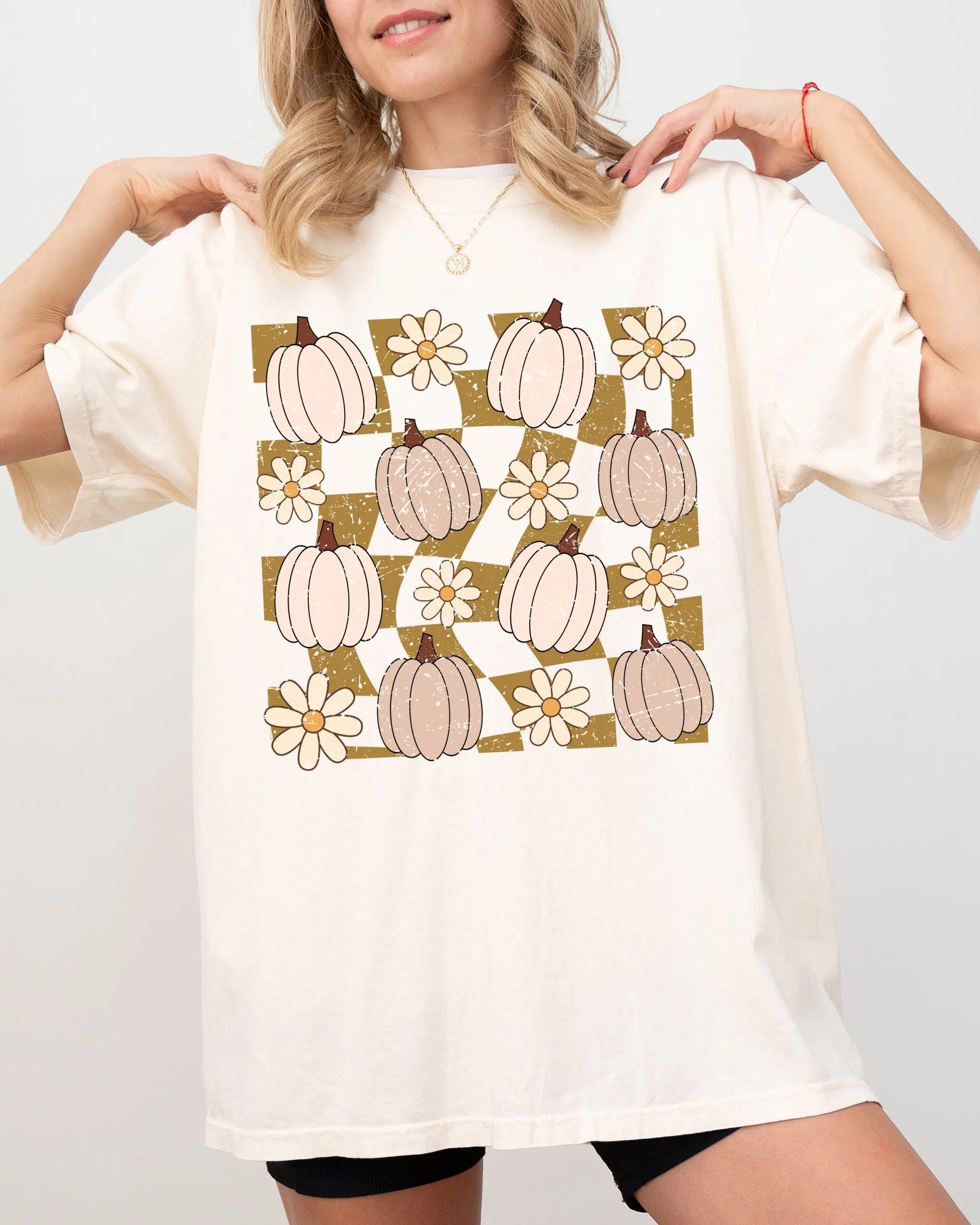 Checkered Pumpkins, Daisies, Flowers, Cute, Retro, Hippie, Positivity, Halloween, Autumn, Fall Shirt Comfort Colors T-Shirt sold by Refinery Number One product image thumbnail 5
