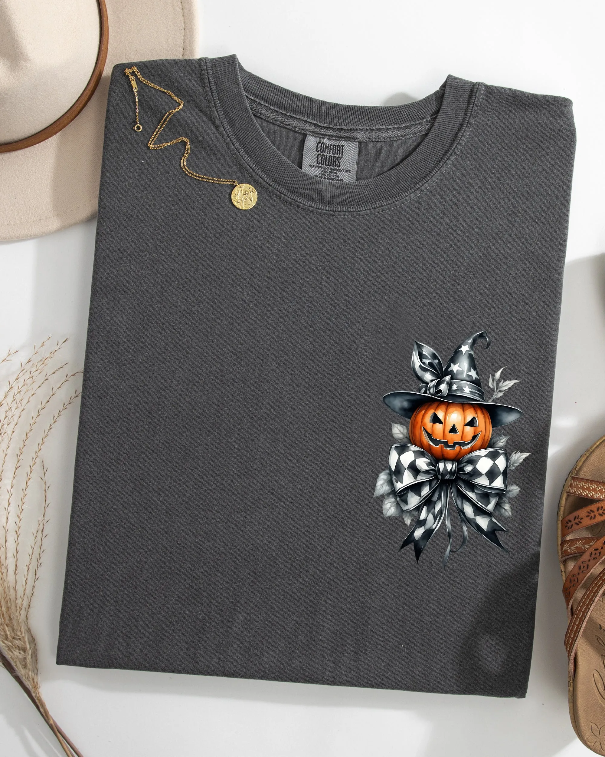 Halloween Jack-o-lantern, Pumpkin, Ribbon, Pocket Print, Coquette, Fall, Autumn Shirt Comfort Colors T-Shirt sold by Refinery Number One product image thumbnail 2