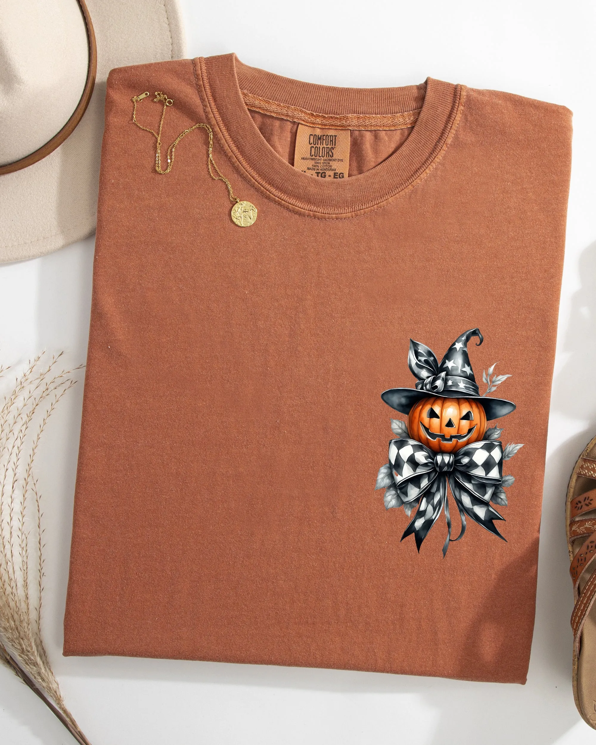 Halloween Jack-o-lantern, Pumpkin, Ribbon, Pocket Print, Coquette, Fall, Autumn Shirt Comfort Colors T-Shirt sold by Refinery Number One product image thumbnail 3