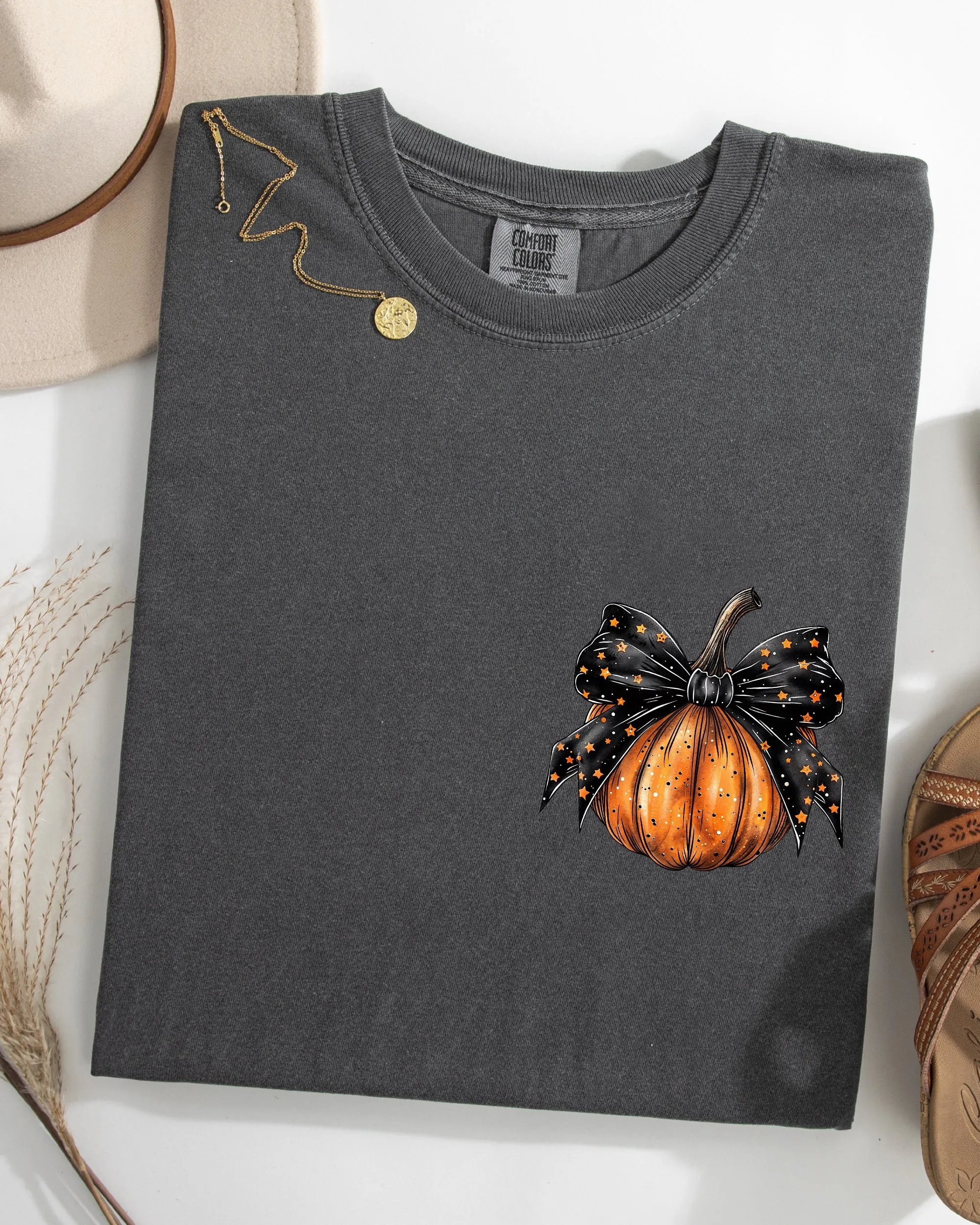 Halloween Pumpkin, Ribbon, Pocket Print, Coquette, Fall, Autumn Shirt Comfort Colors T-Shirt sold by Refinery Number One product image thumbnail 3