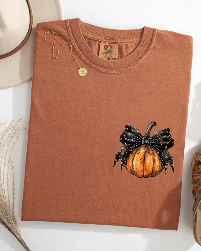 Halloween Pumpkin, Ribbon, Pocket Print, Coquette, Fall, Autumn Shirt Comfort Colors T-Shirt sold by Refinery Number One