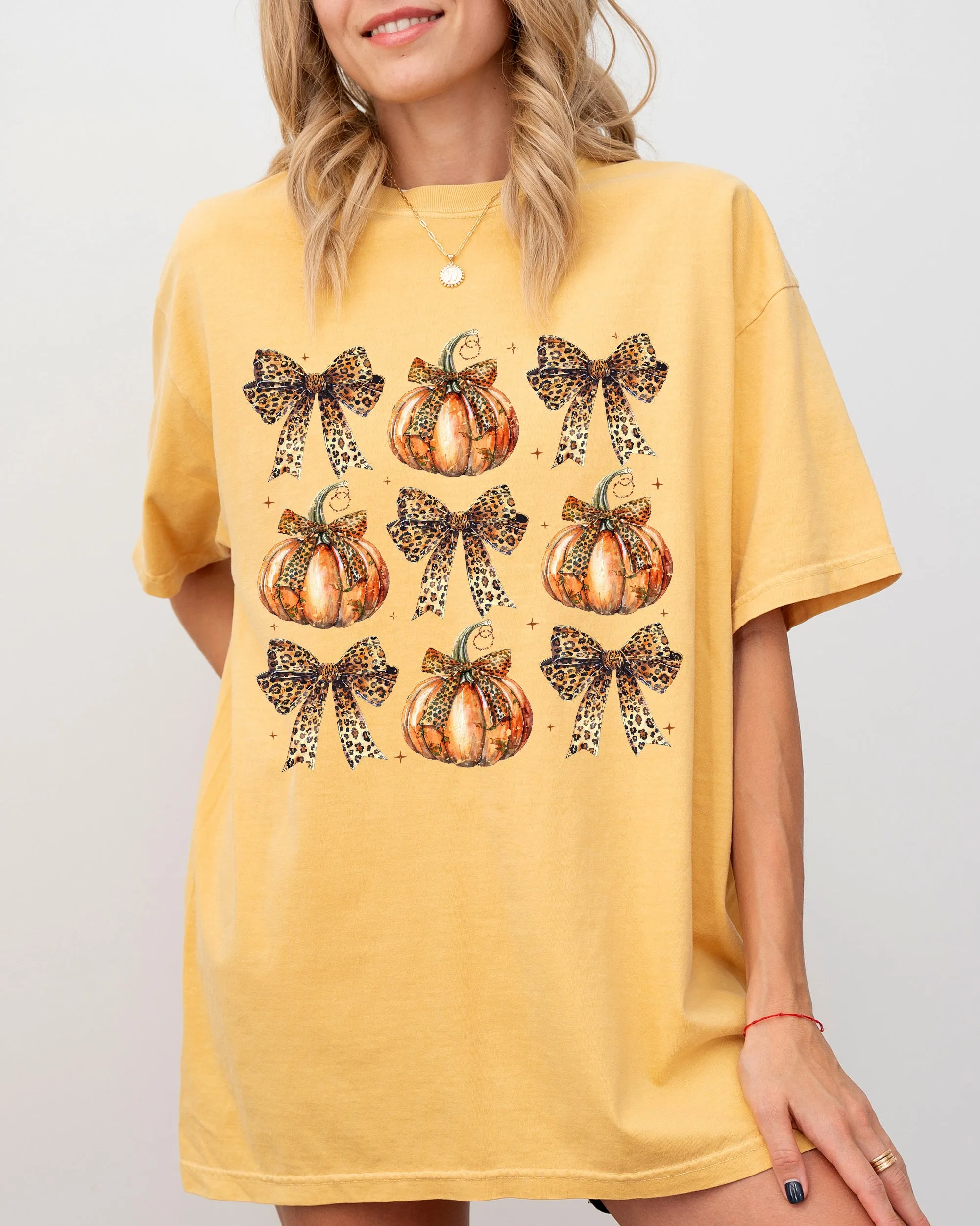 Leopard Print Pumpkins, Coquette Ribbons and Bows, Halloween, Autumn, Fall Shirt Comfort Colors T-Shirt sold by Refinery Number One