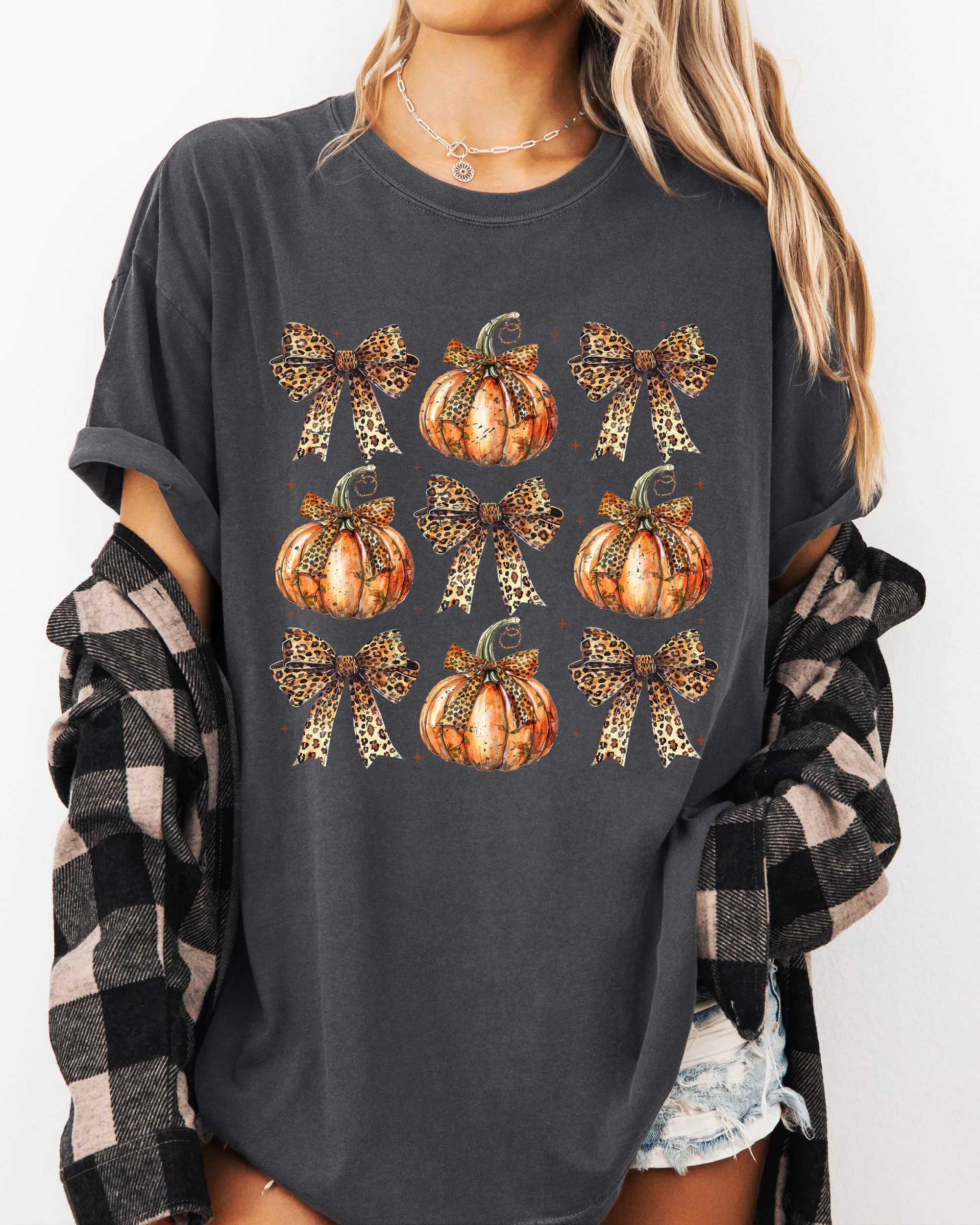 Leopard Print Pumpkins, Coquette Ribbons and Bows, Halloween, Autumn, Fall Shirt Comfort Colors T-Shirt sold by Refinery Number One product image thumbnail 3