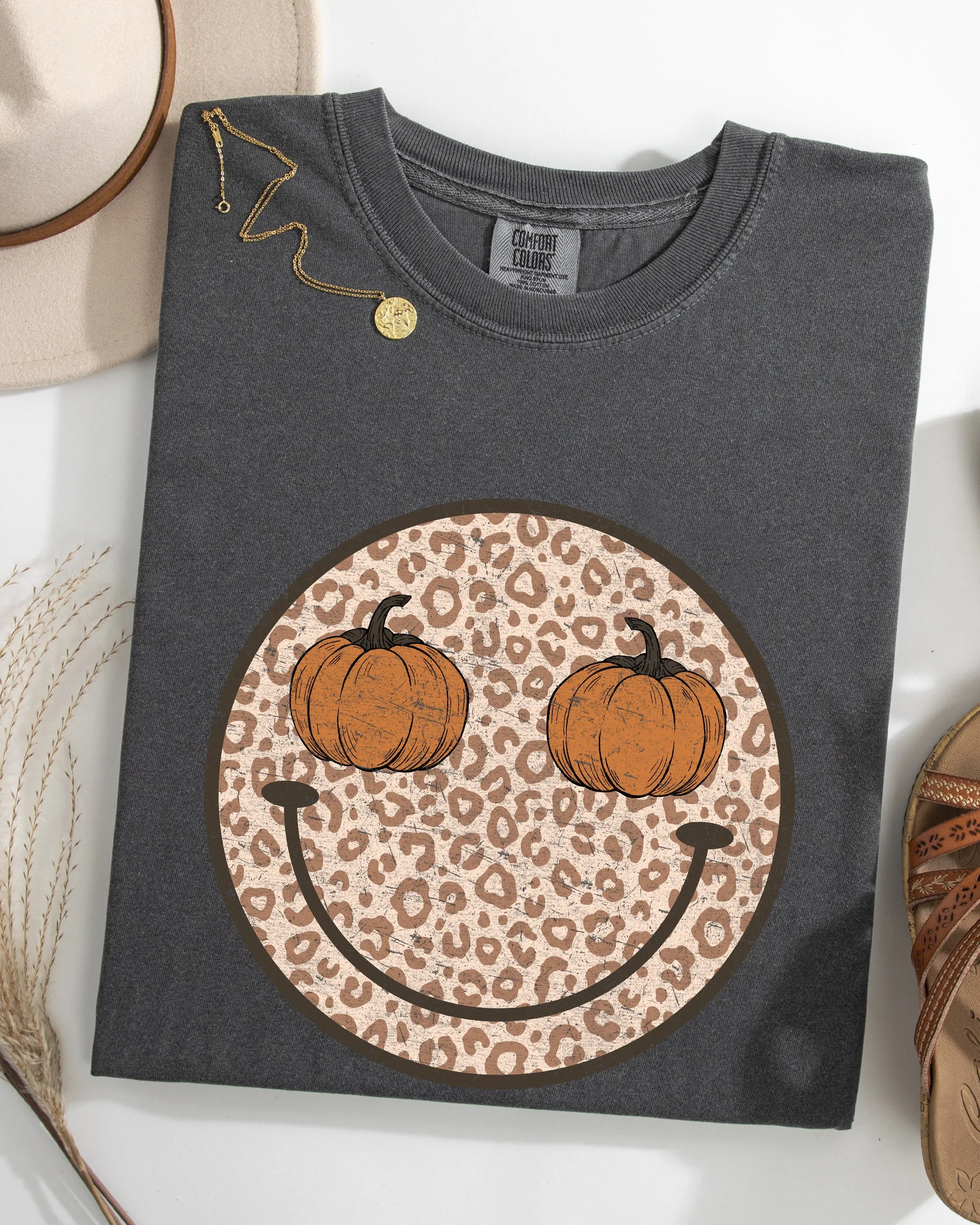 Leopard Print Smiley, Halloween, Pumpkin, Retro, Fall, Autumn Shirt Comfort Colors T-Shirt sold by Refinery Number One