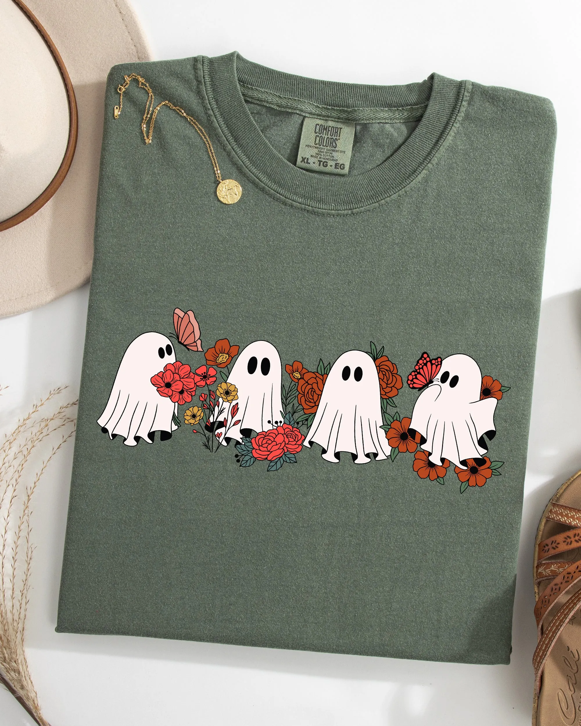 Mini Halloween Ghosts, Cute, Floral, Flowers, Autumn, Fall Shirt Comfort Colors T-Shirt sold by Refinery Number One product image thumbnail 3