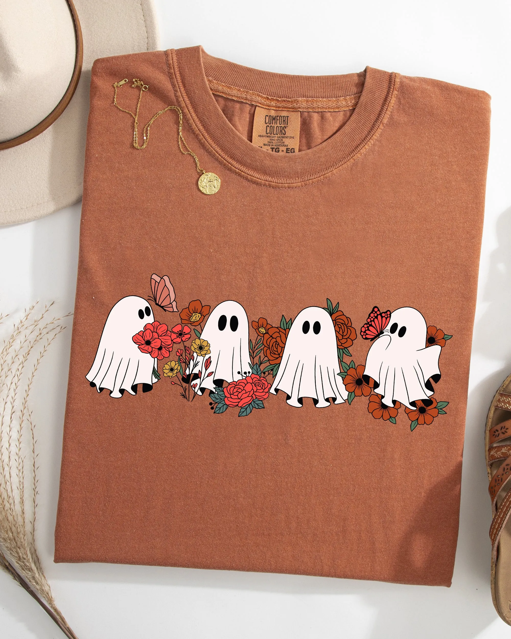 Mini Halloween Ghosts, Cute, Floral, Flowers, Autumn, Fall Shirt Comfort Colors T-Shirt sold by Refinery Number One