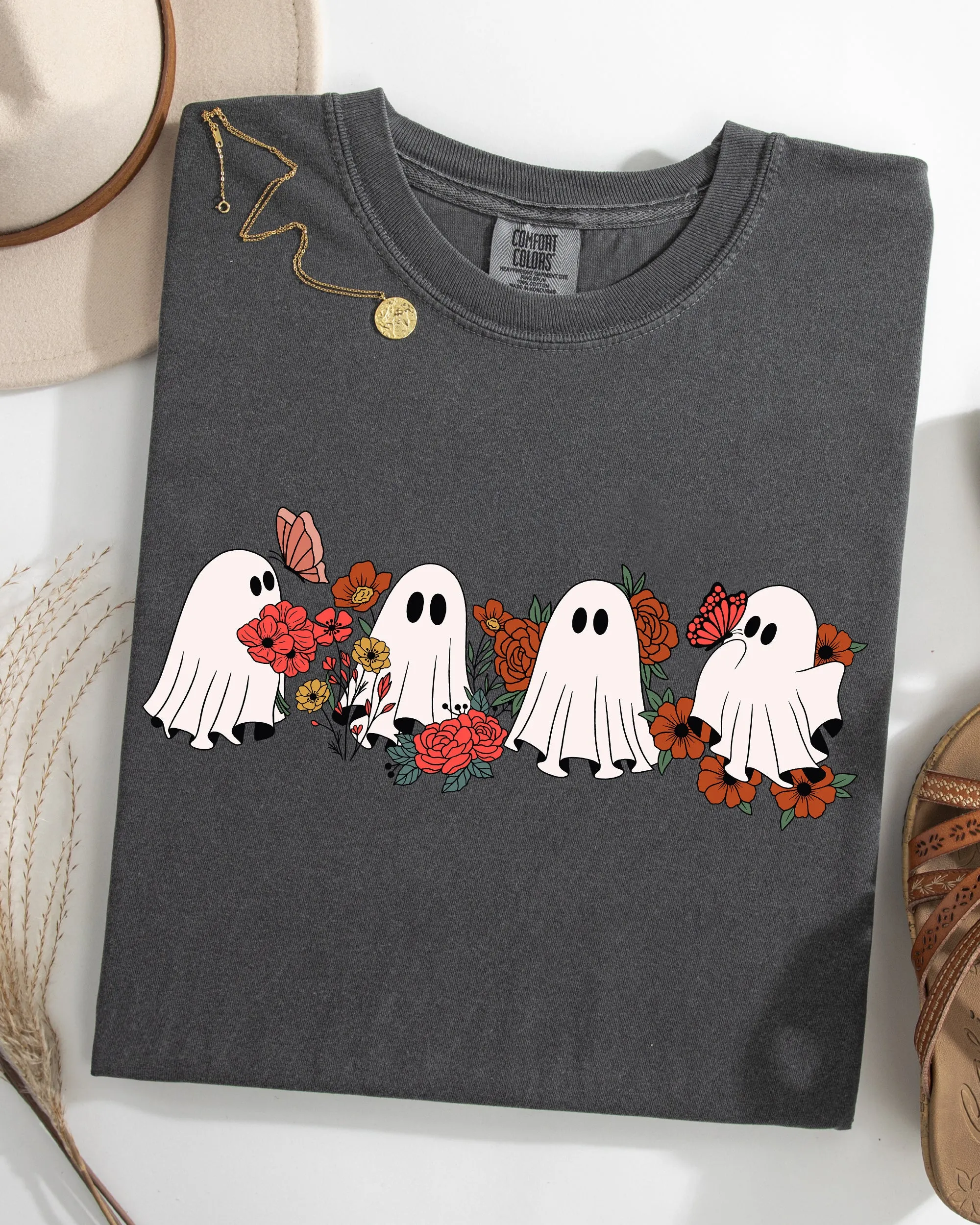 Mini Halloween Ghosts, Cute, Floral, Flowers, Autumn, Fall Shirt Comfort Colors T-Shirt sold by Refinery Number One product image thumbnail 2