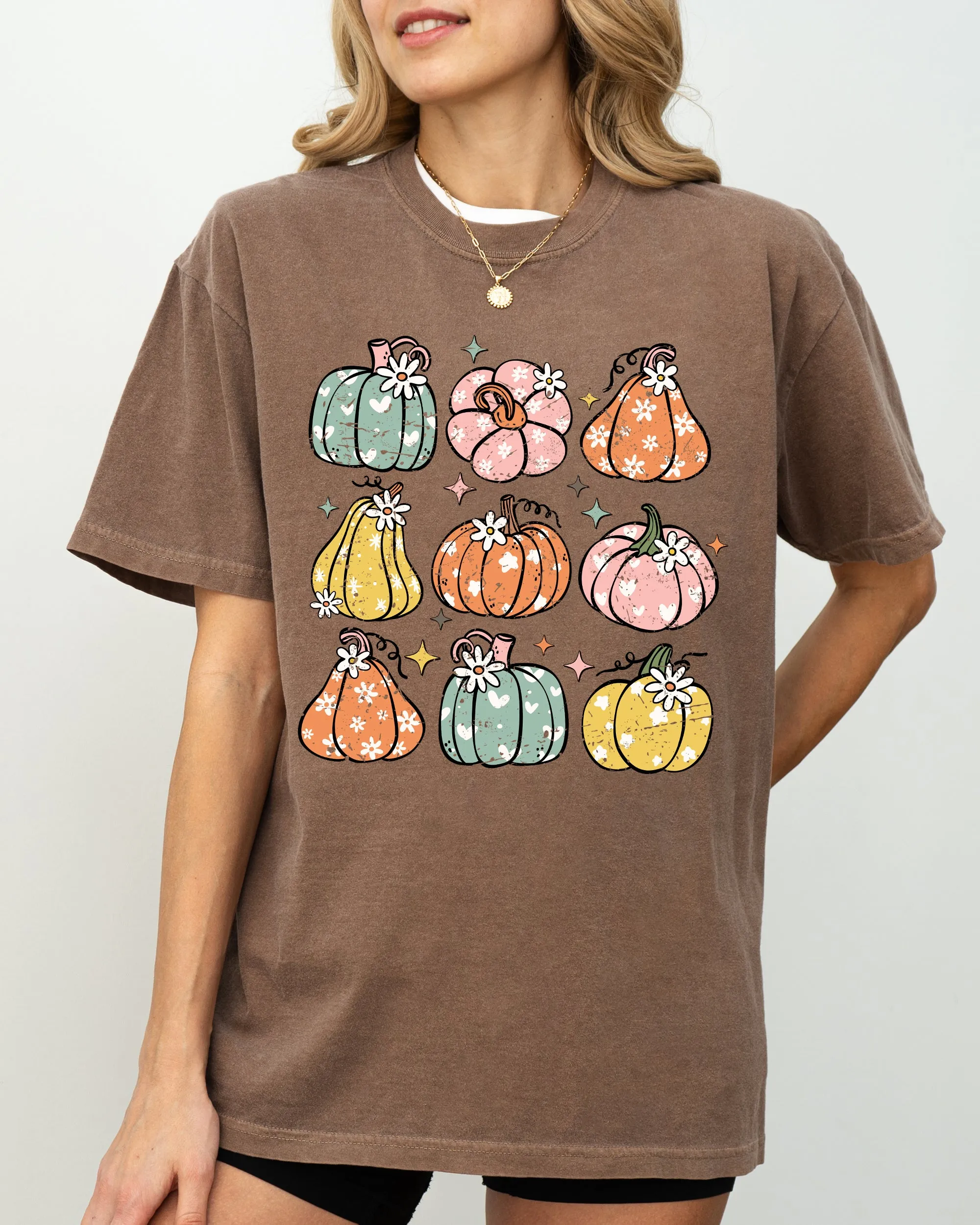 Retro Colorful Floral Pumpkins Halloween Jack-O-Lantern Fall Autumn Comfort Colors Tee sold by Refinery Number One product image thumbnail 5