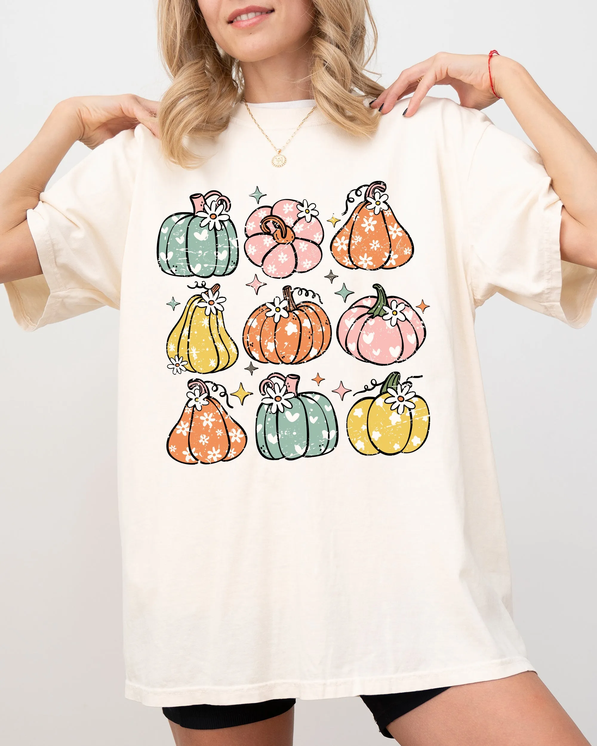 Retro Colorful Floral Pumpkins Halloween Jack-O-Lantern Fall Autumn Comfort Colors Tee sold by Refinery Number One product image thumbnail 3