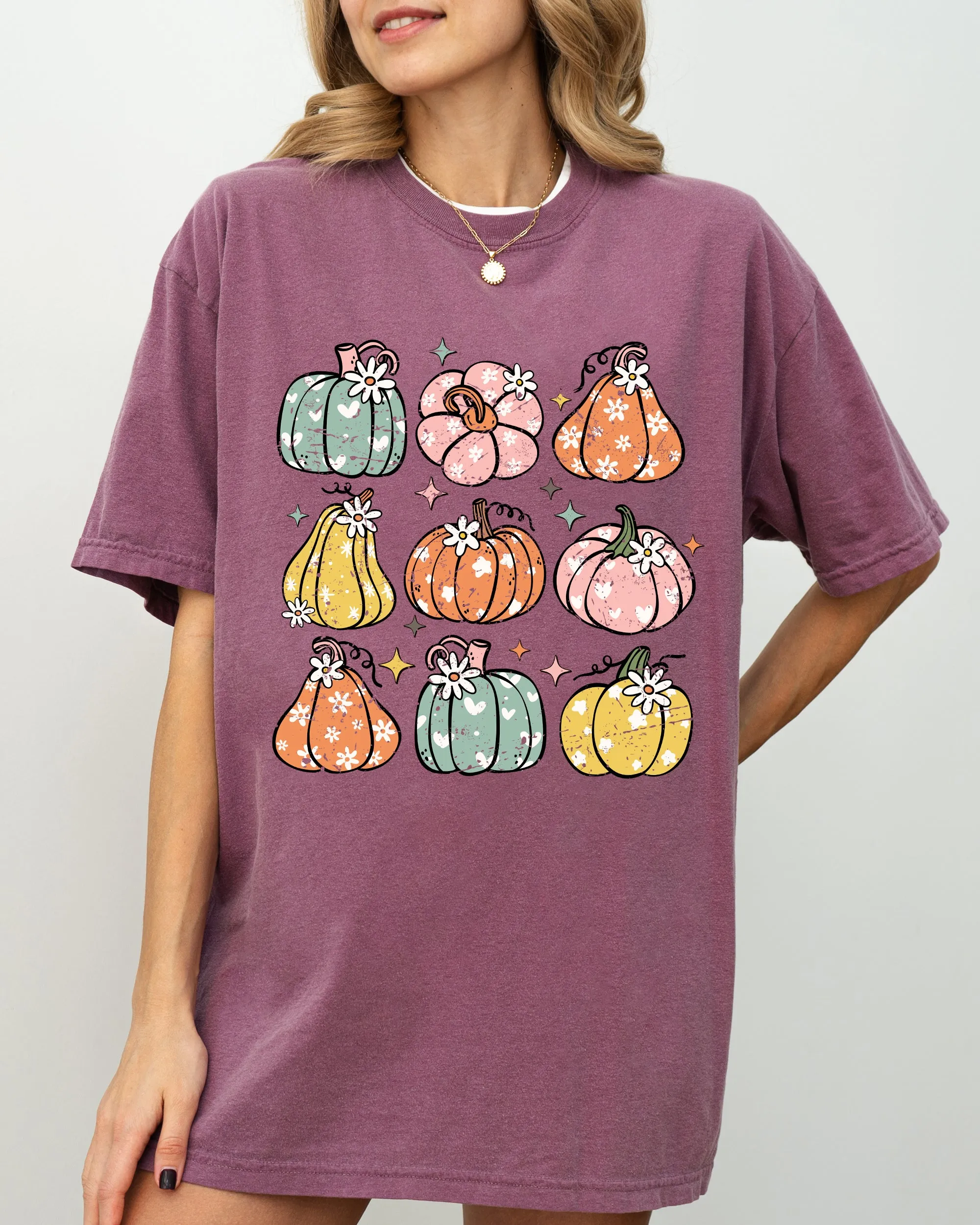 Retro Colorful Floral Pumpkins Halloween Jack-O-Lantern Fall Autumn Comfort Colors Tee sold by Refinery Number One product image thumbnail 4