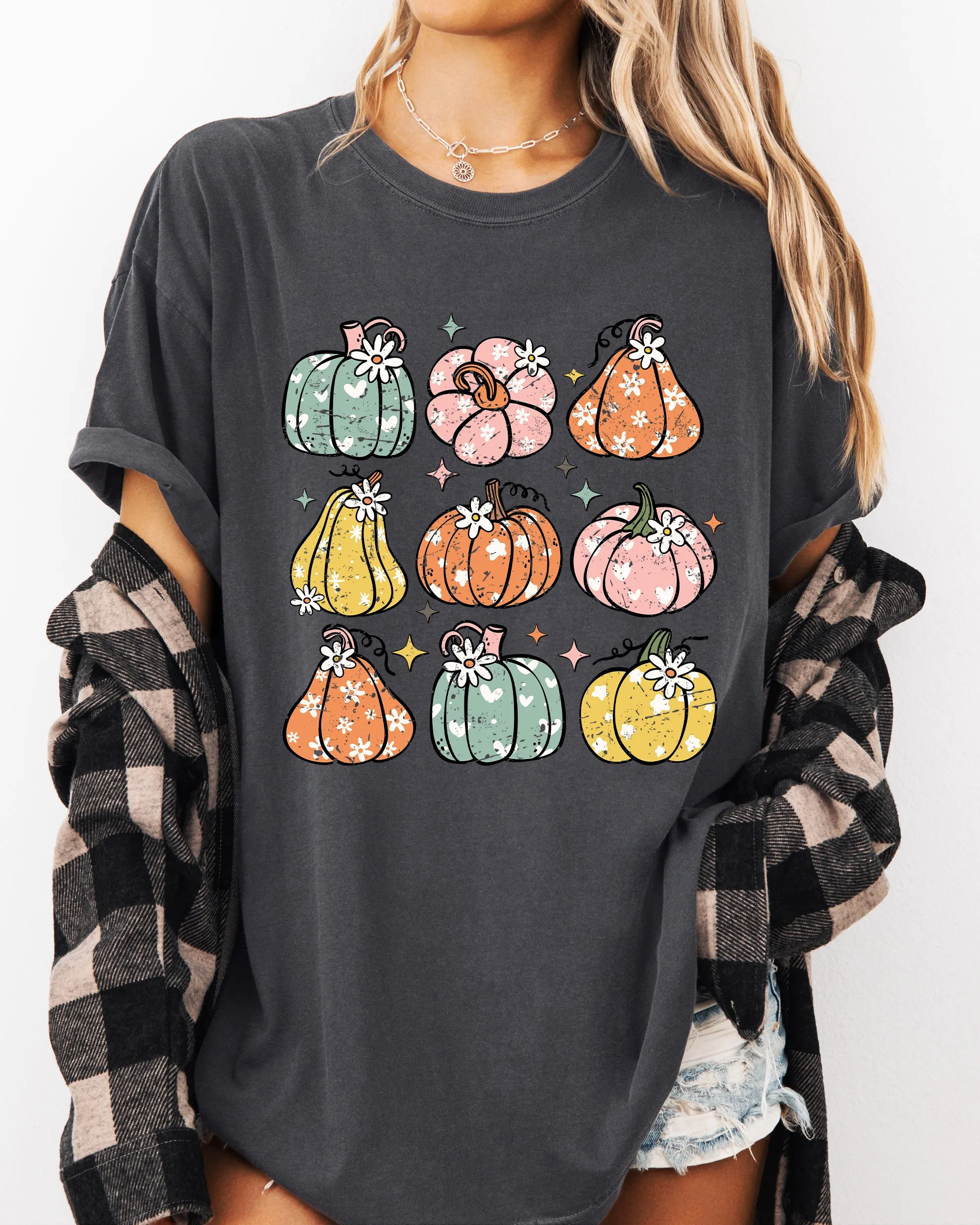 Retro Colorful Floral Pumpkins Halloween Jack-O-Lantern Fall Autumn Comfort Colors Tee sold by Refinery Number One product image thumbnail 2