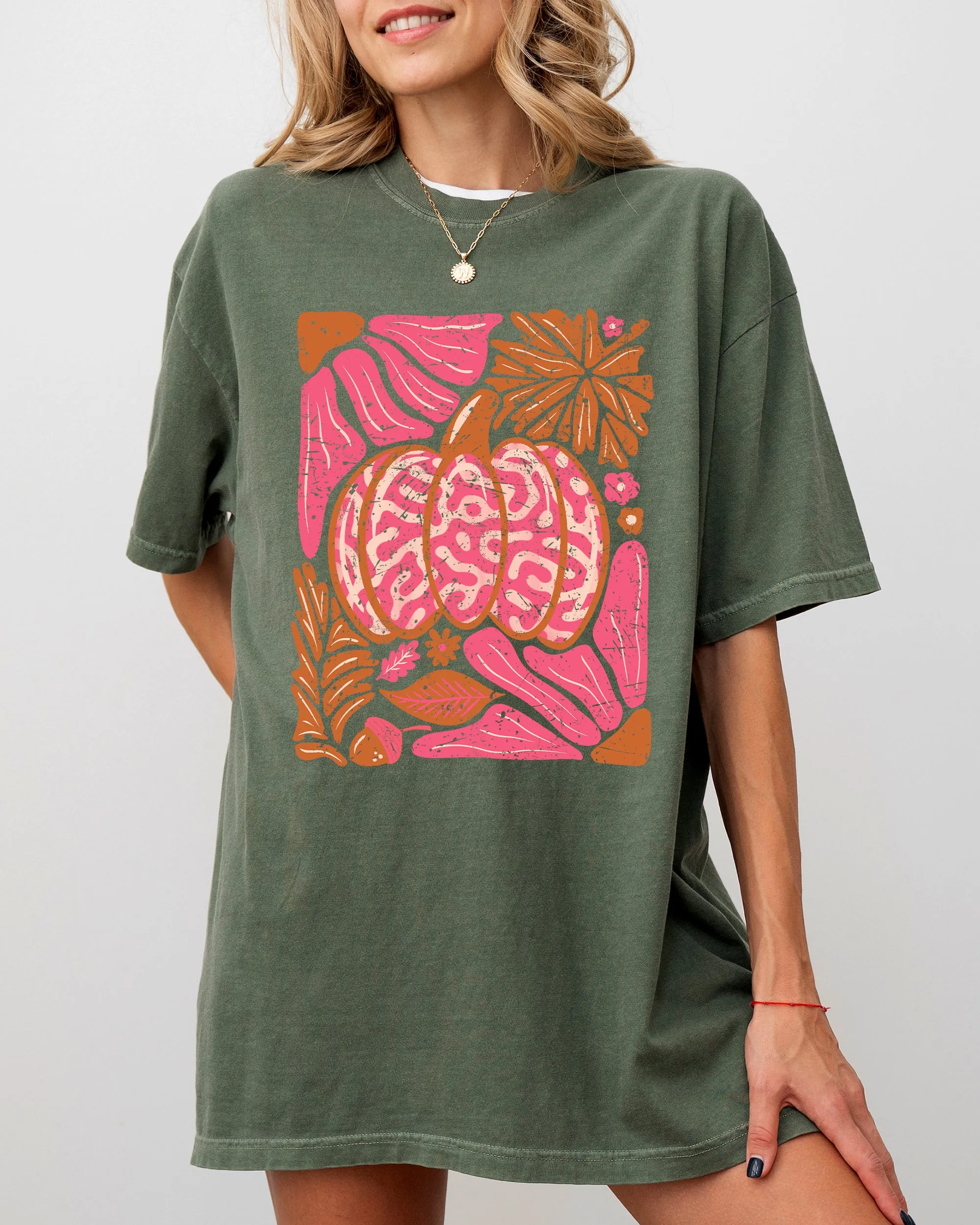 Retro Floral, Pink, Pumpkin, Halloween, Jack-o-lantern, Fall, Autumn Shirt Comfort Colors T-Shirt sold by Refinery Number One product image thumbnail 5