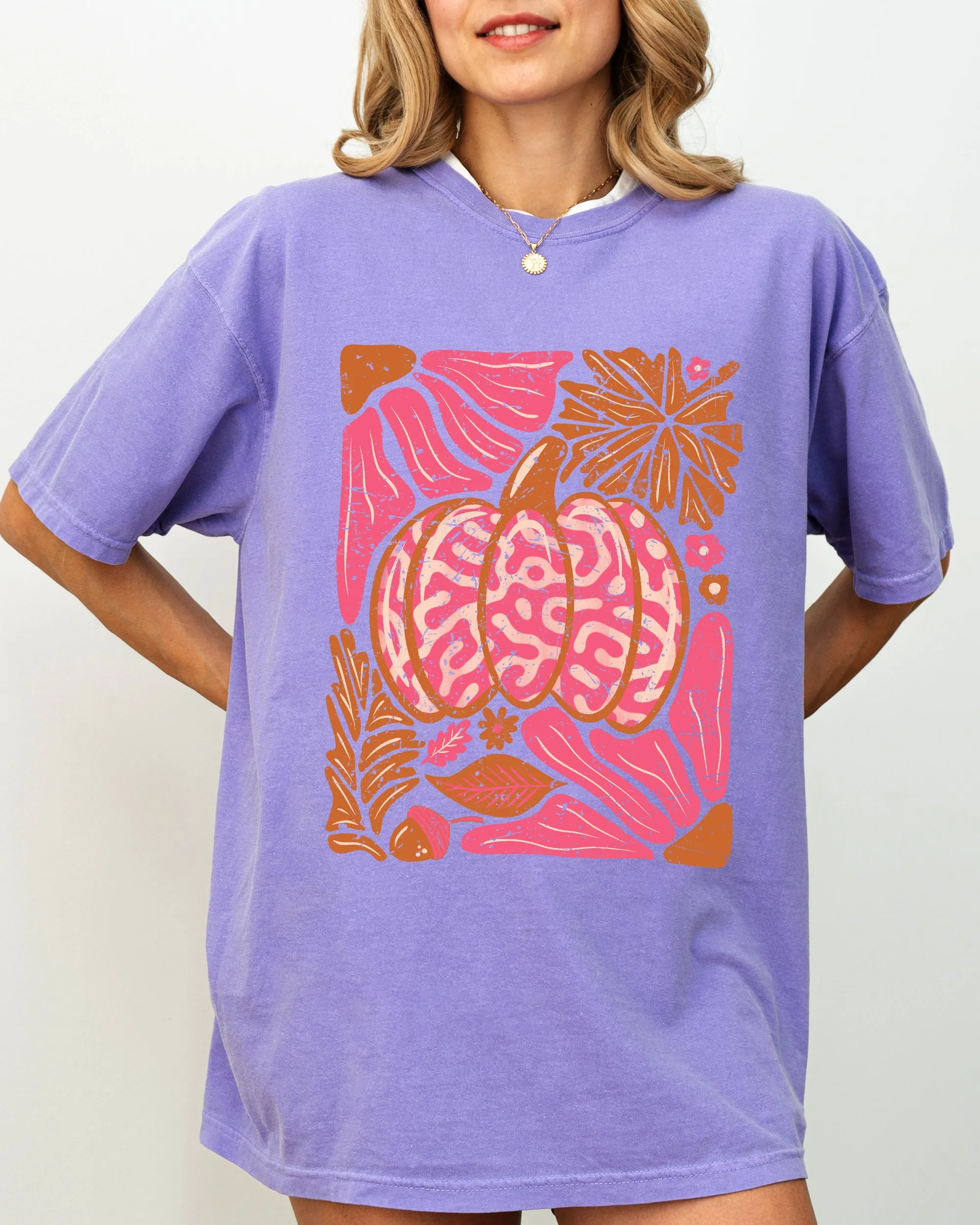 Retro Floral, Pink, Pumpkin, Halloween, Jack-o-lantern, Fall, Autumn Shirt Comfort Colors T-Shirt sold by Refinery Number One product image thumbnail 4