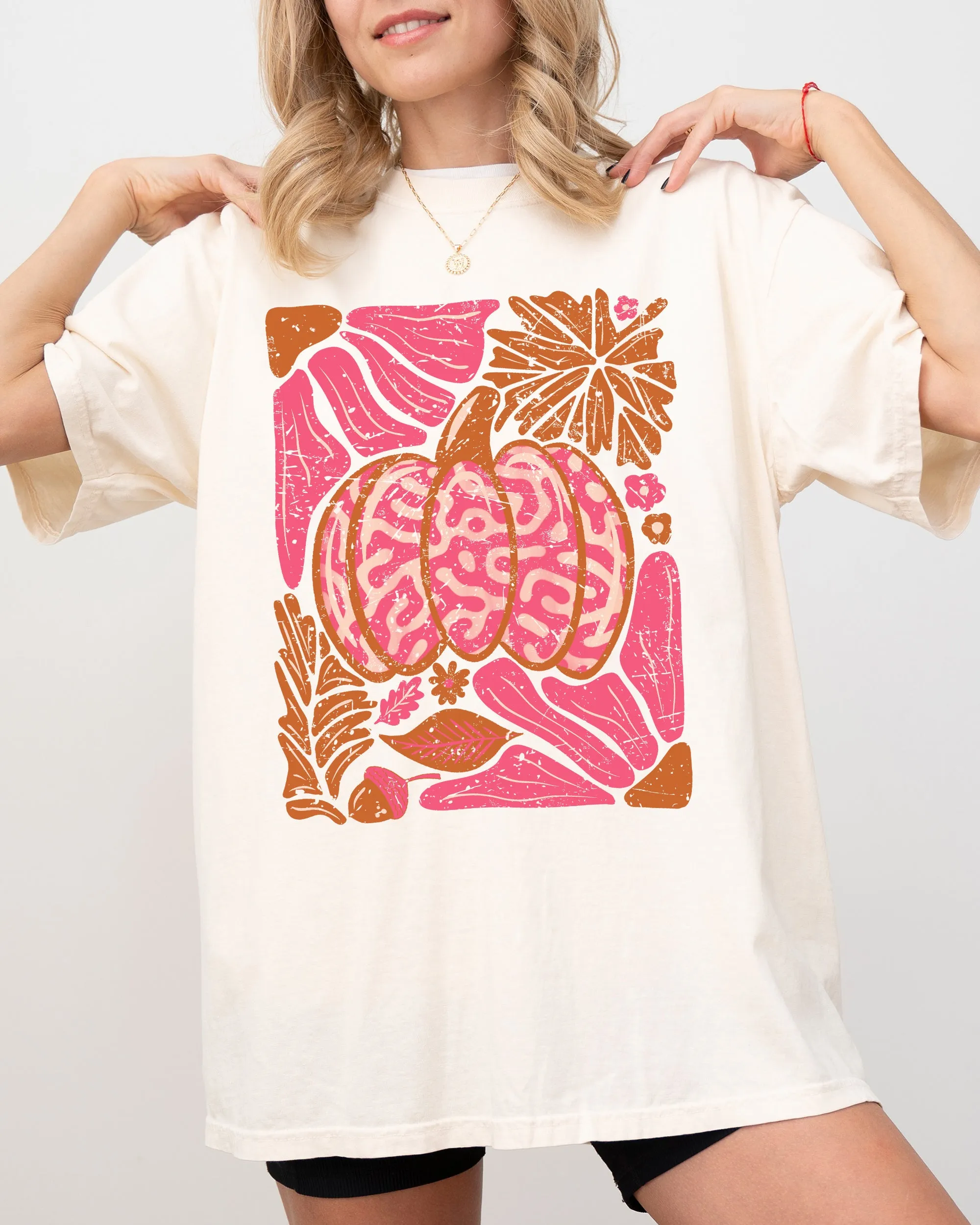 Retro Floral, Pink, Pumpkin, Halloween, Jack-o-lantern, Fall, Autumn Shirt Comfort Colors T-Shirt sold by Refinery Number One product image thumbnail 2