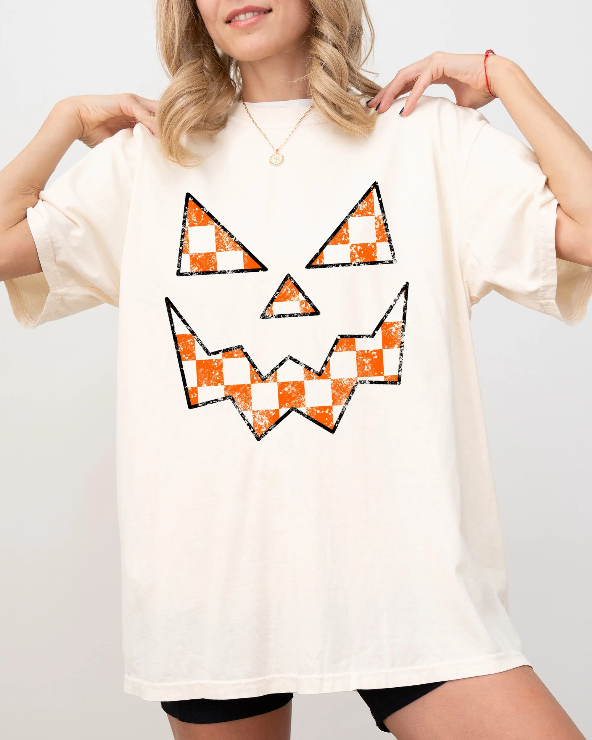 Spooky Jack-o-lantern, Retro Halloween, Pumpkin, Fall, Autumn, Checkered Shirt Comfort Colors T-Shirt sold by Refinery Number One product image thumbnail 3