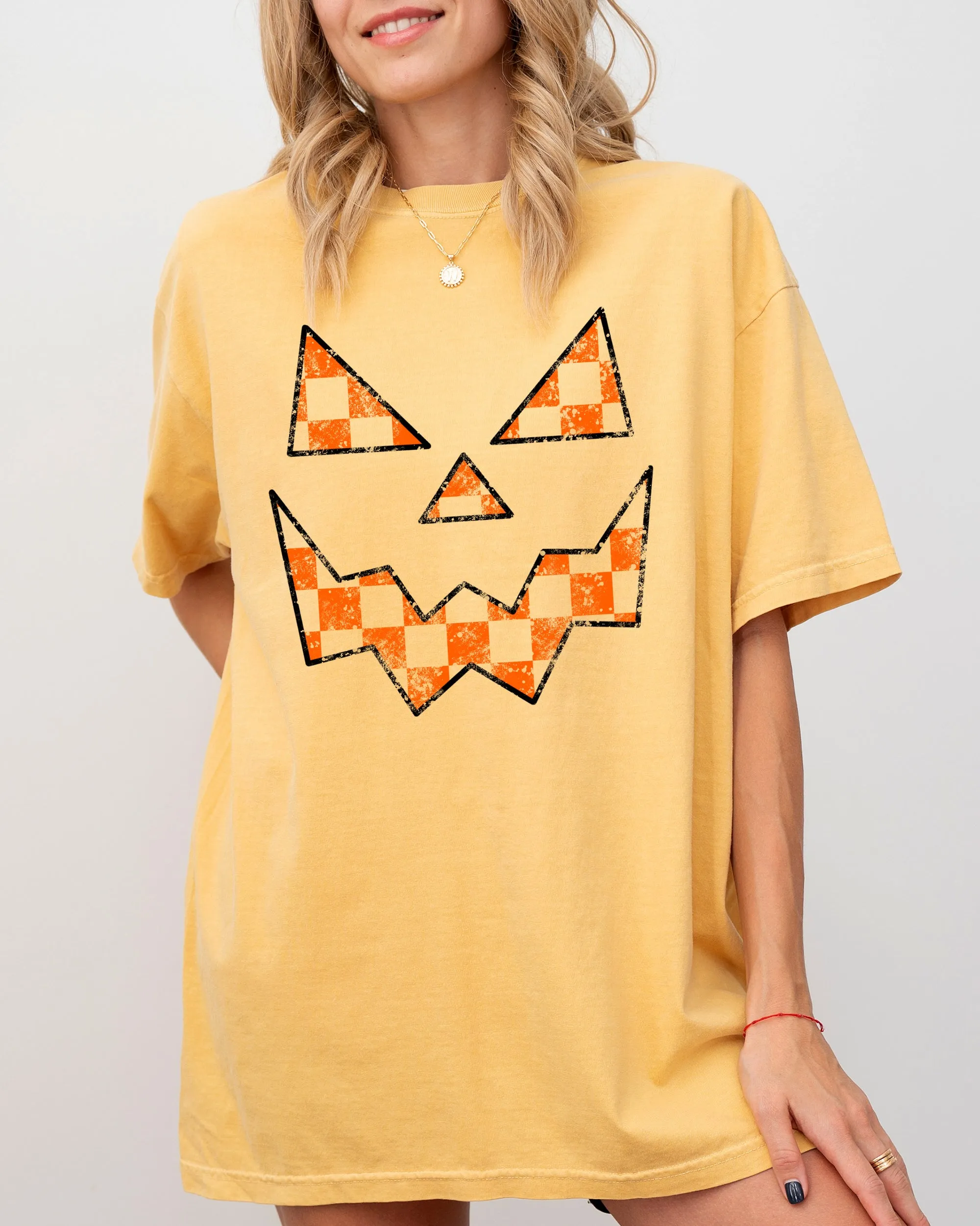 Spooky Jack-o-lantern, Retro Halloween, Pumpkin, Fall, Autumn, Checkered Shirt Comfort Colors T-Shirt sold by Refinery Number One product image thumbnail 5