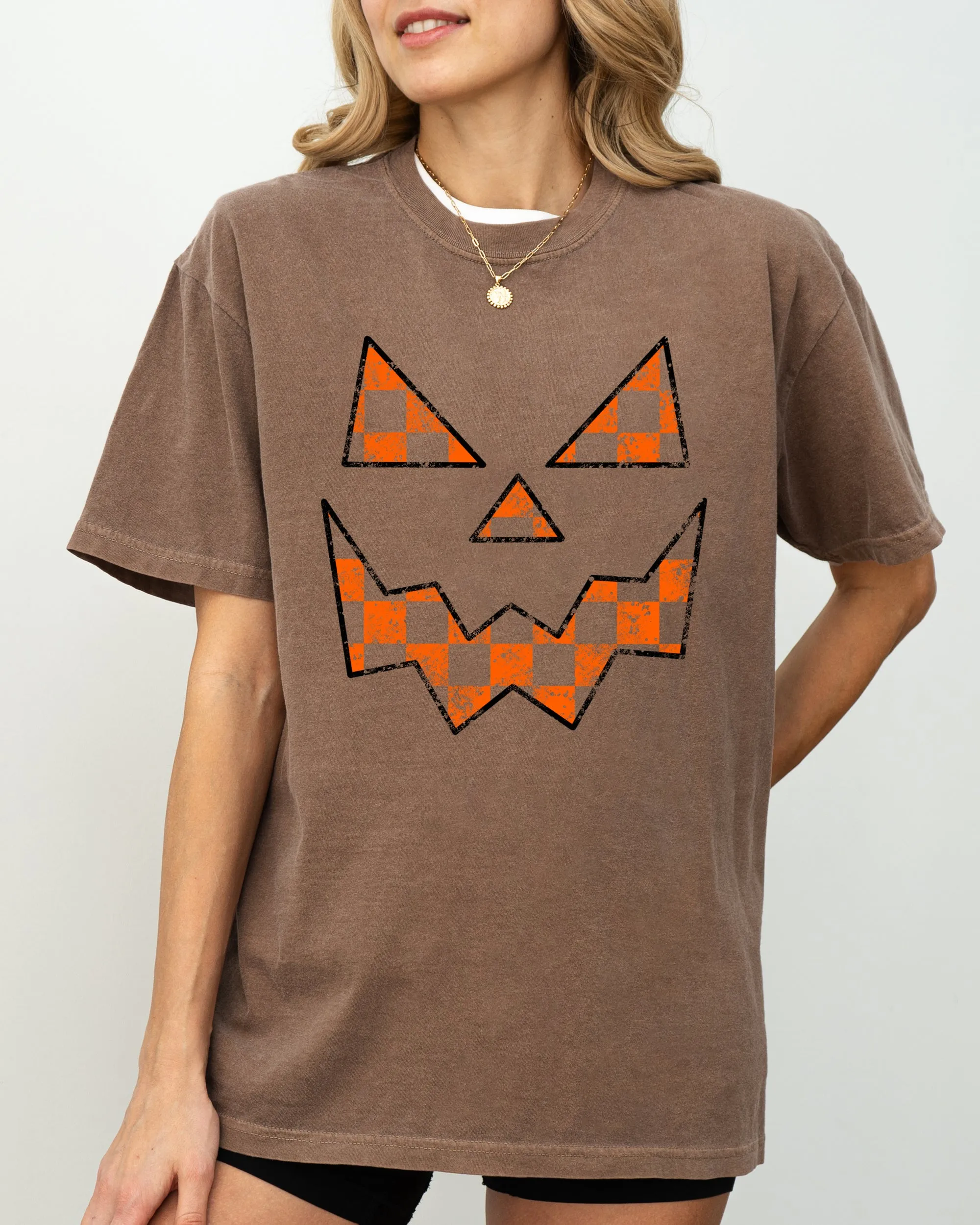 Spooky Jack-o-lantern, Retro Halloween, Pumpkin, Fall, Autumn, Checkered Shirt Comfort Colors T-Shirt sold by Refinery Number One product image thumbnail 2
