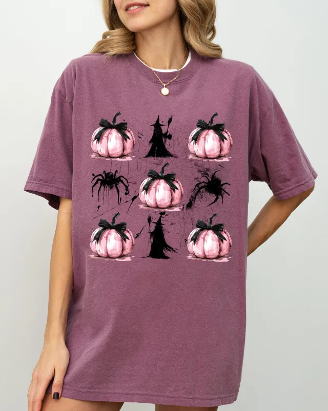 Witch, Spiders, Pumpkins, Spooky Coquette Ribbons and Bows, Halloween, Autumn, Fall Shirt Comfort Colors T-Shirt sold by Refinery Number One