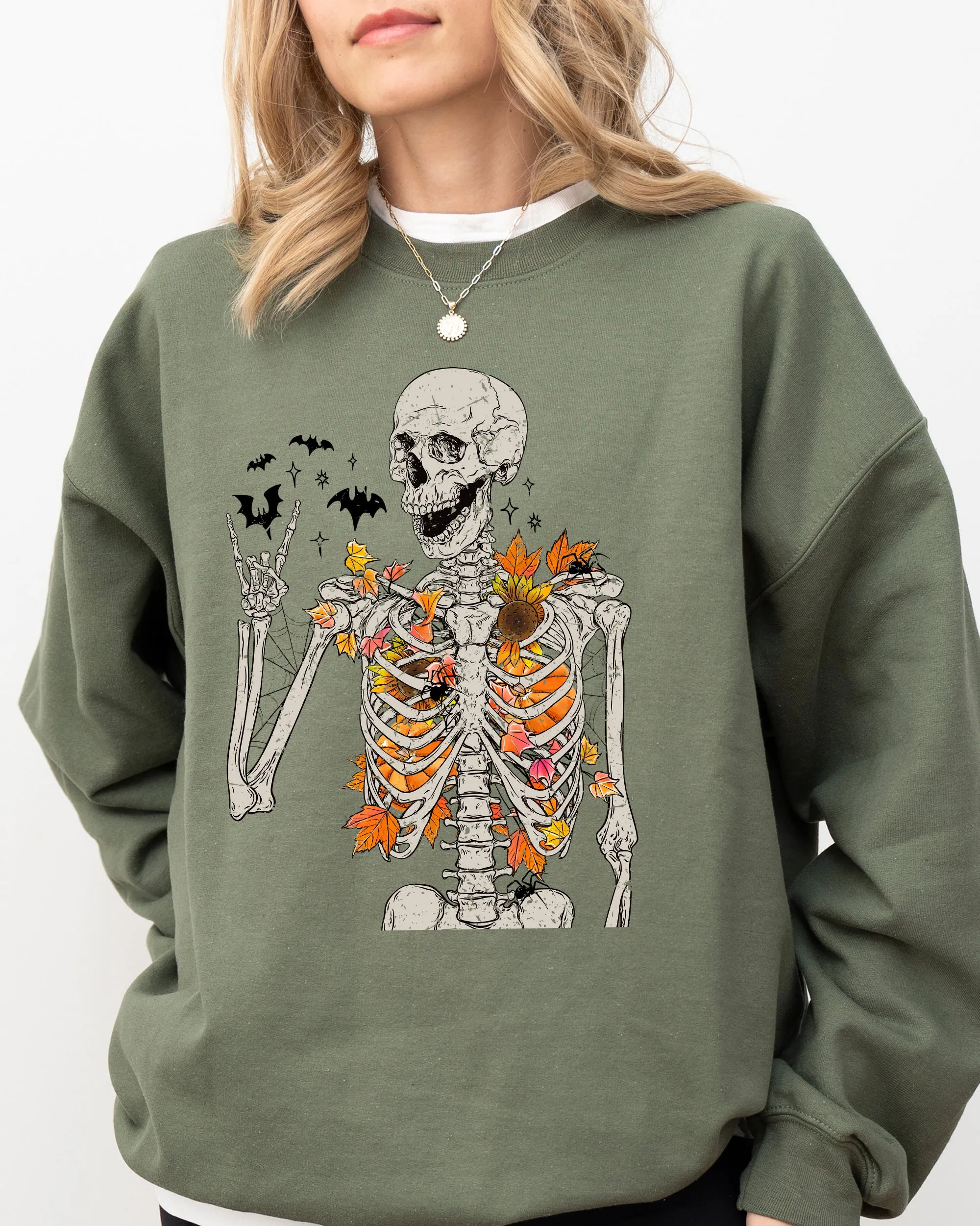 Autumn Skeleton, Funny, Bats, Halloween, Fall, Funny Sweatshirt sold by Refinery Number One product image thumbnail 2