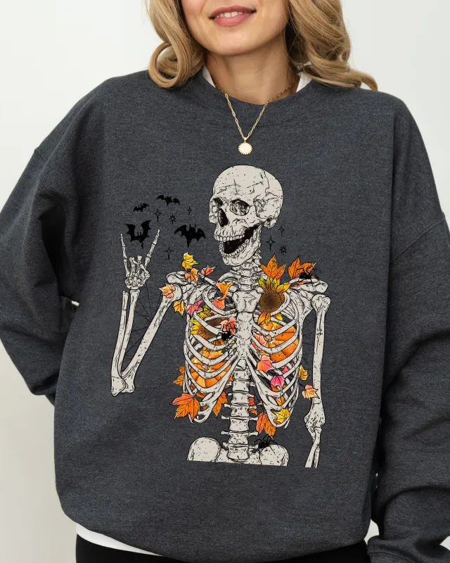 Autumn Skeleton, Funny, Bats, Halloween, Fall, Funny Sweatshirt sold by Refinery Number One