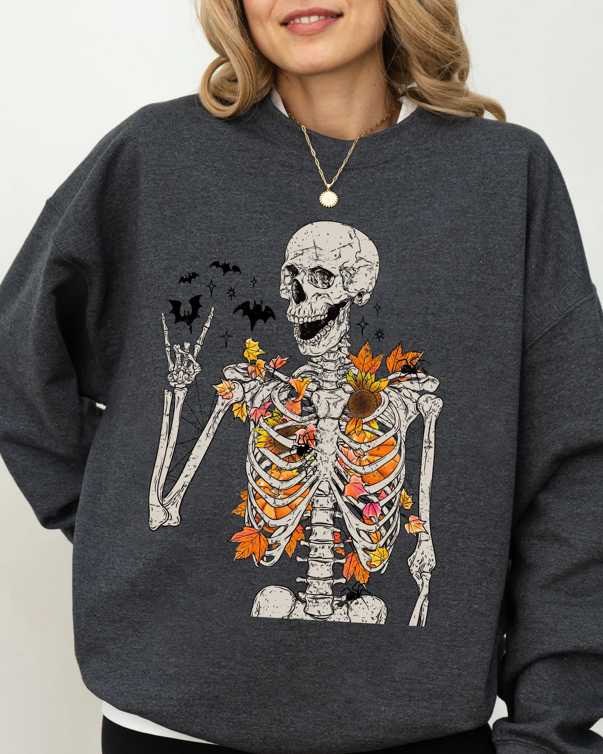 Autumn Skeleton, Funny, Bats, Halloween, Fall, Funny Sweatshirt sold by Refinery Number One