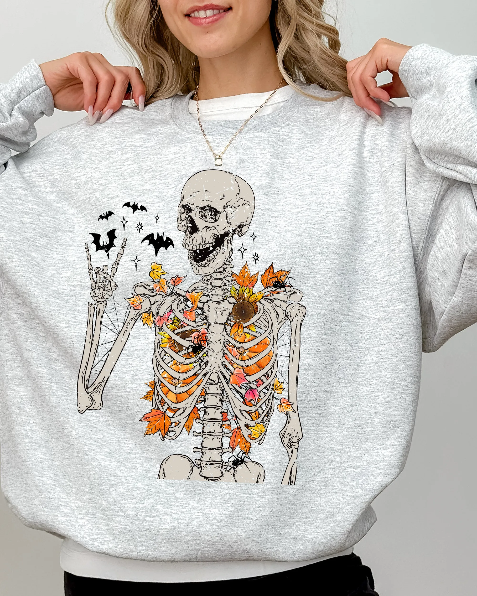 Autumn Skeleton, Funny, Bats, Halloween, Fall, Funny Sweatshirt sold by Refinery Number One product image thumbnail 4