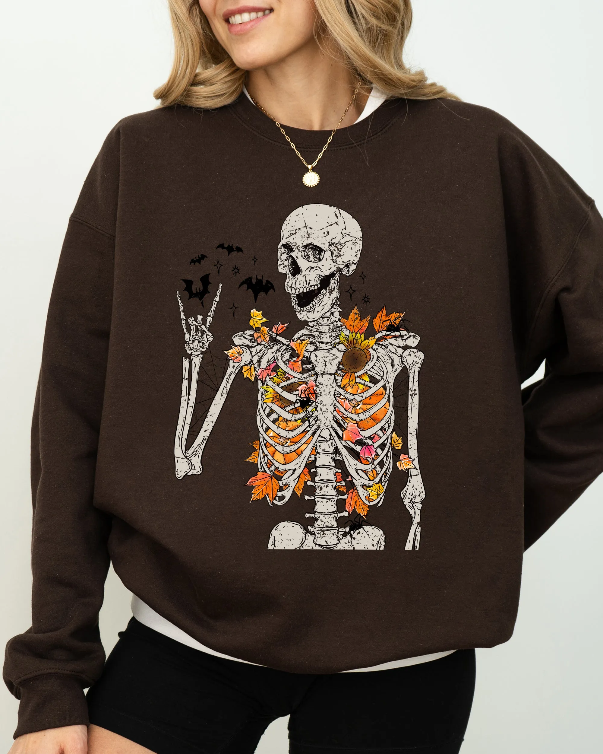 Autumn Skeleton, Funny, Bats, Halloween, Fall, Funny Sweatshirt sold by Refinery Number One product image thumbnail 5