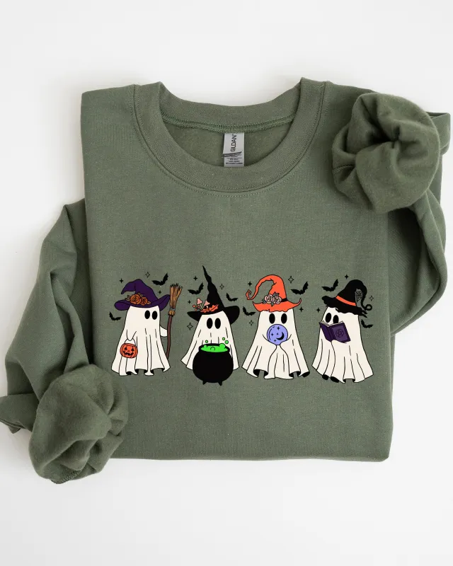 Cute Halloween Ghosts, Witches, Skeleton, Halloween, Fall, Autumn Sweatshirt sold by Refinery Number One