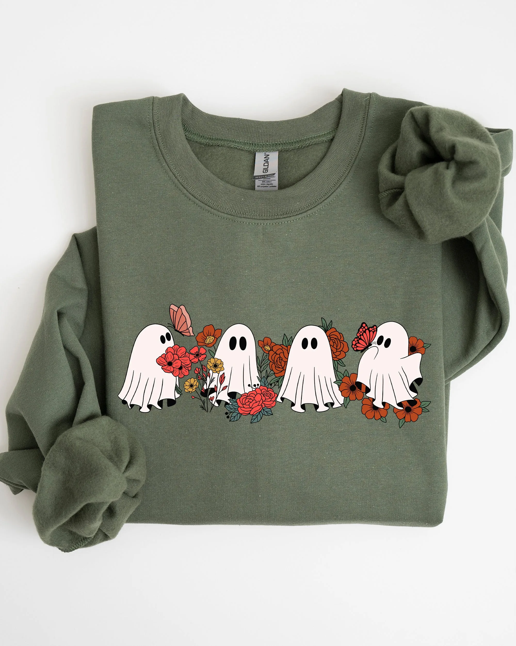 Mini Halloween Ghosts, Cute, Floral, Flowers, Autumn, Fall Sweatshirt sold by Refinery Number One