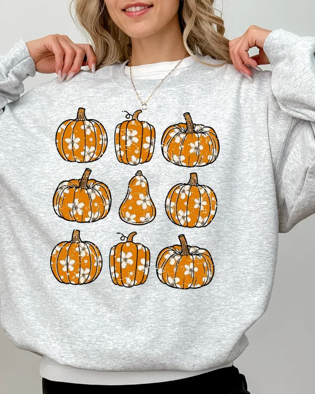 Retro Floral Pumpkins, Halloween, Jack-o-lantern, Fall, Autumn Sweatshirt sold by Refinery Number One