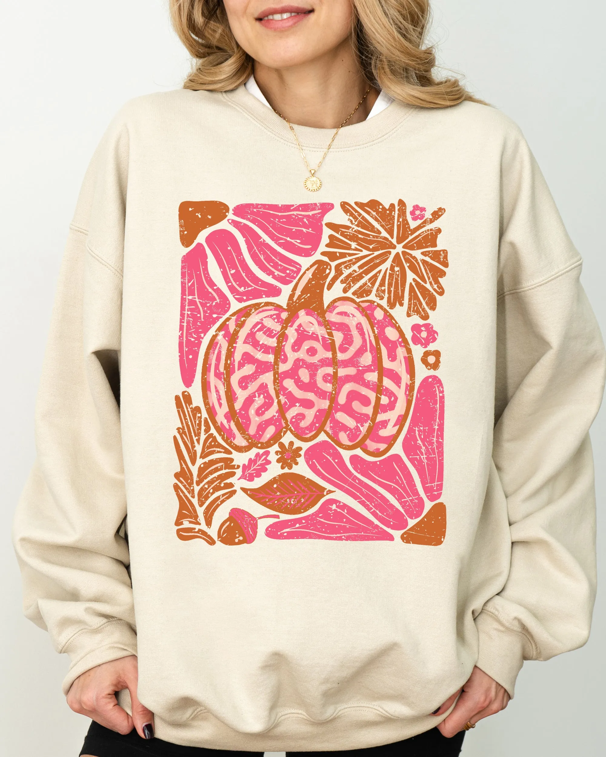 Retro Floral, Pumpkin, Halloween, Jack-o-lantern, Fall, Autumn Sweatshirt sold by Refinery Number One product image thumbnail 3