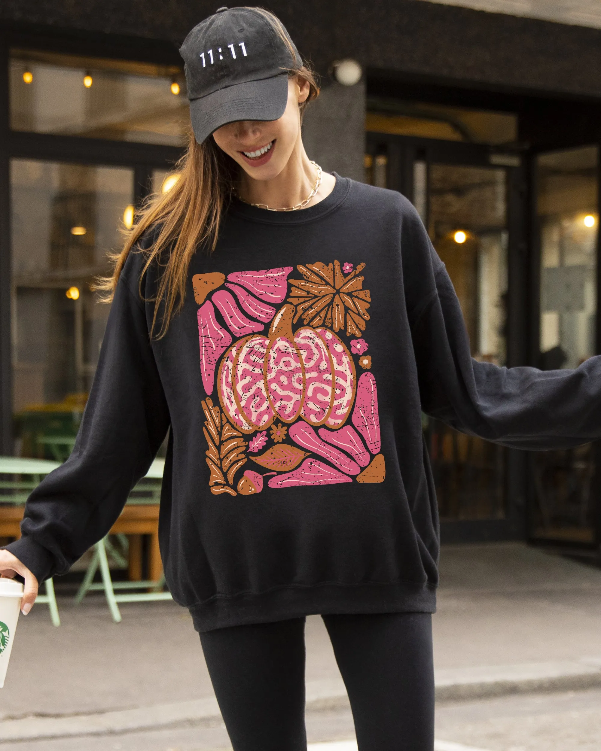 Retro Floral, Pumpkin, Halloween, Jack-o-lantern, Fall, Autumn Sweatshirt sold by Refinery Number One product image thumbnail 2