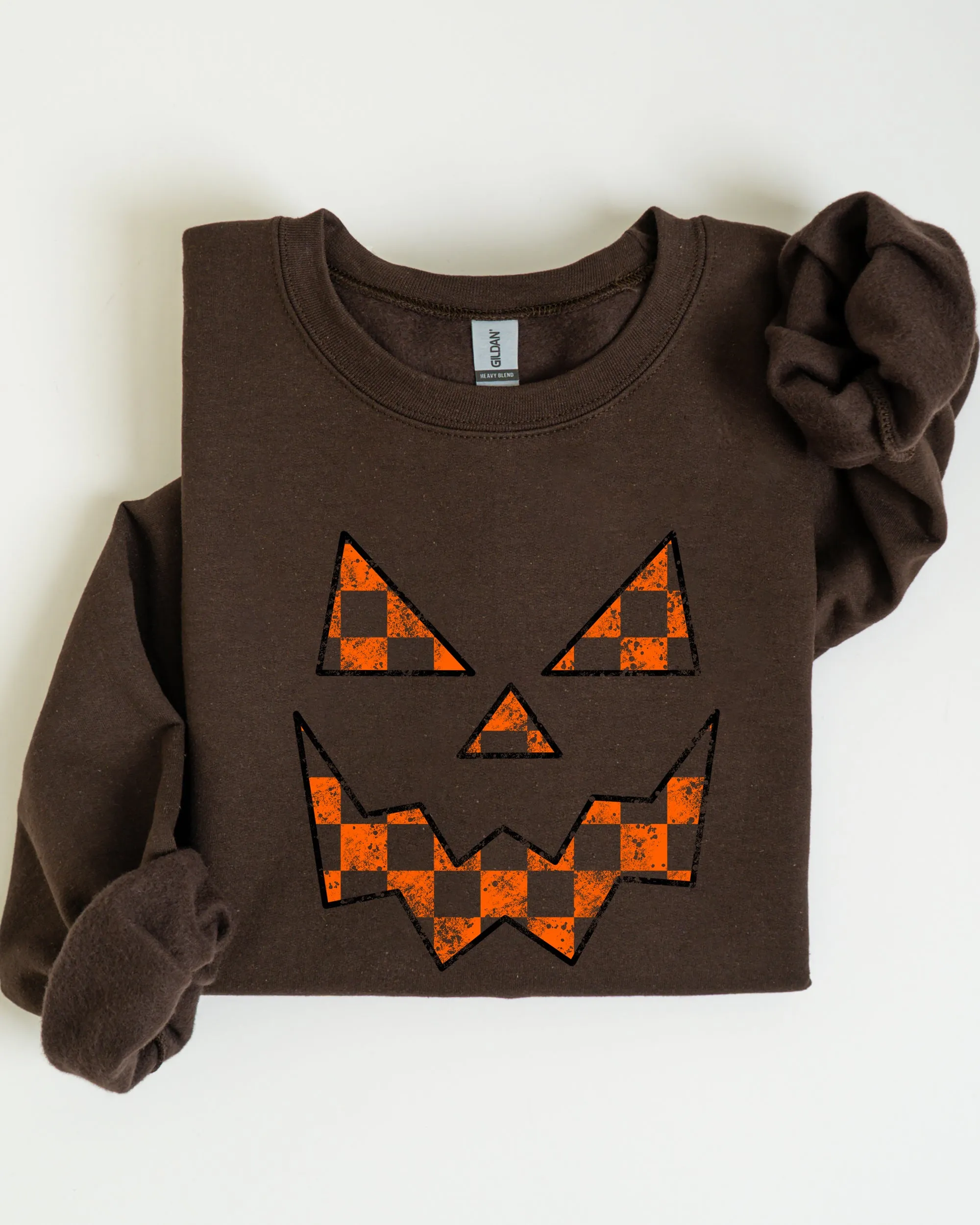 Spooky Jack-o-lantern, Retro Halloween, Pumpkin, Fall, Autumn, Checkered Sweatshirt sold by Refinery Number One product image thumbnail 5