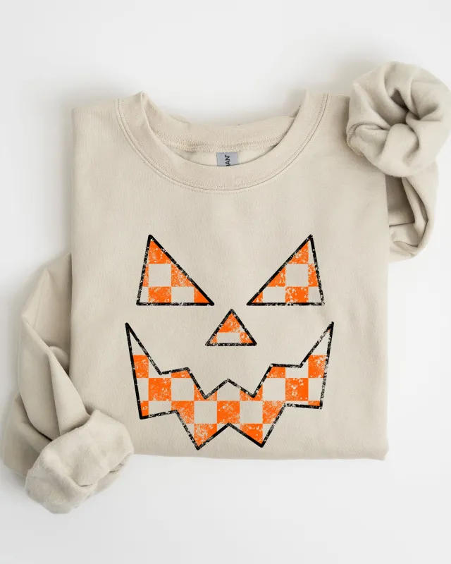 Spooky Jack-o-lantern, Retro Halloween, Pumpkin, Fall, Autumn, Checkered Sweatshirt sold by Refinery Number One