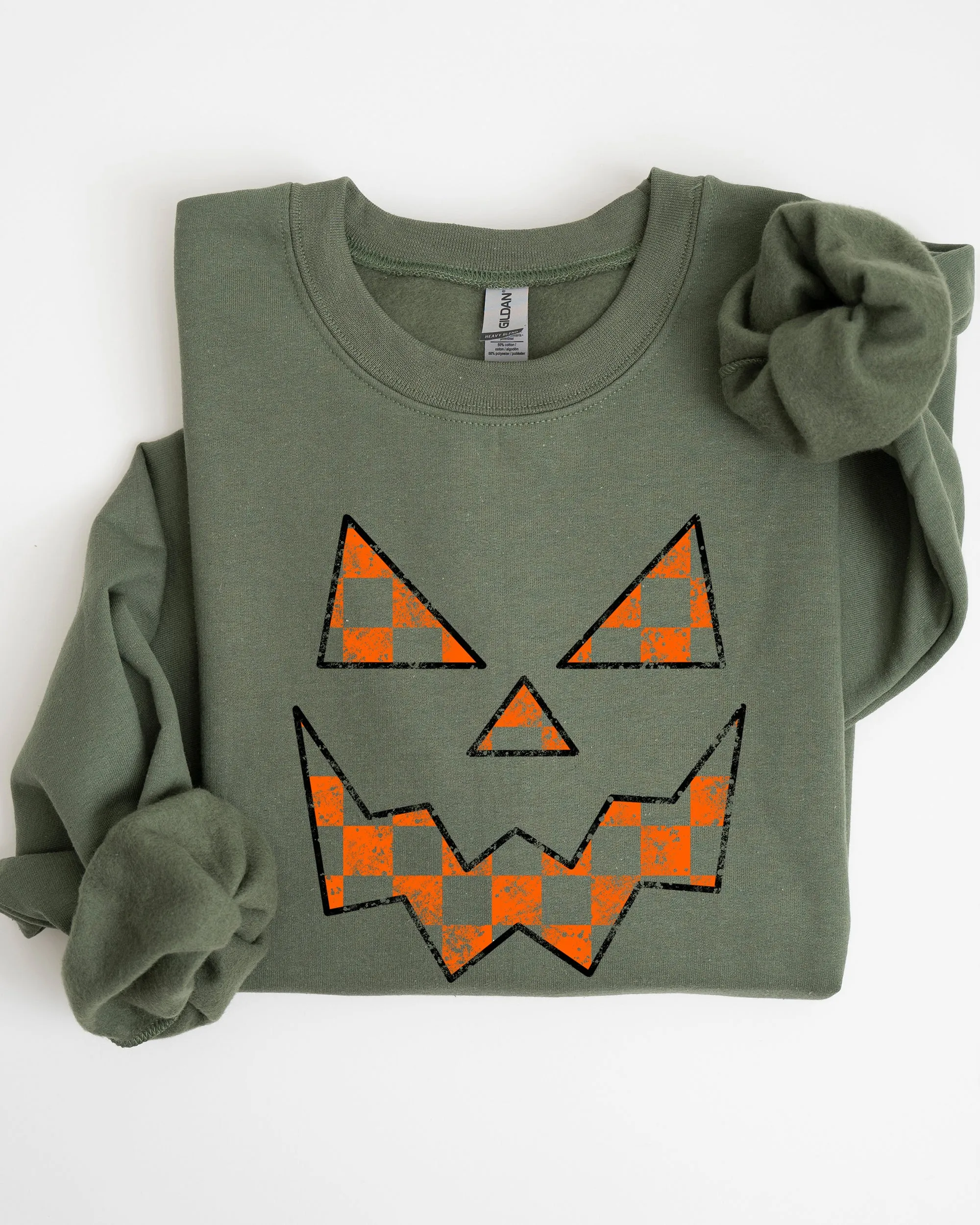 Spooky Jack-o-lantern, Retro Halloween, Pumpkin, Fall, Autumn, Checkered Sweatshirt sold by Refinery Number One product image thumbnail 4