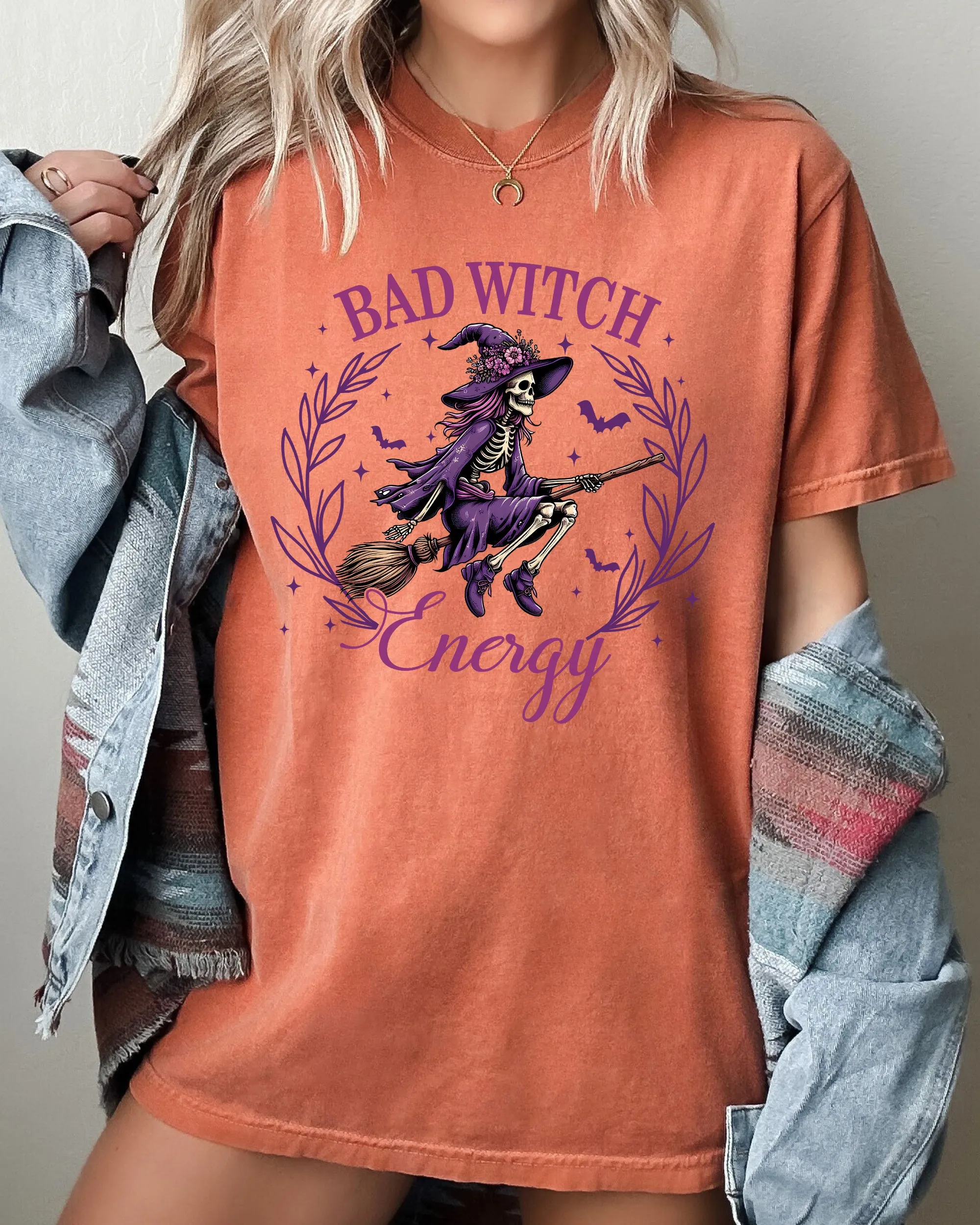 Bad Witch Energy, Funny, Halloween, Broom, Skeleton, Spooky Shirt Comfort Colors T-Shirt sold by Refinery Number One product image thumbnail 4
