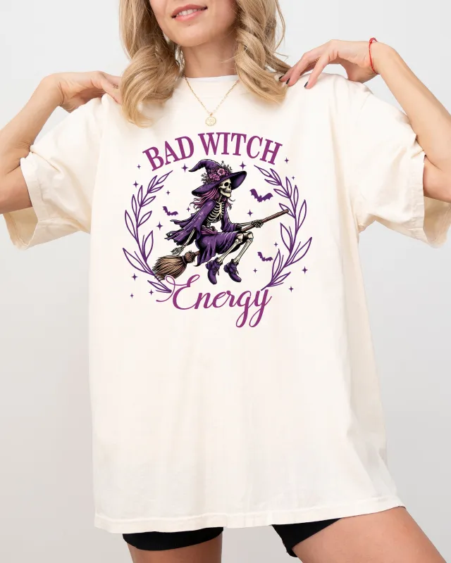 Bad Witch Energy, Funny, Halloween, Broom, Skeleton, Spooky Shirt Comfort Colors T-Shirt sold by Refinery Number One