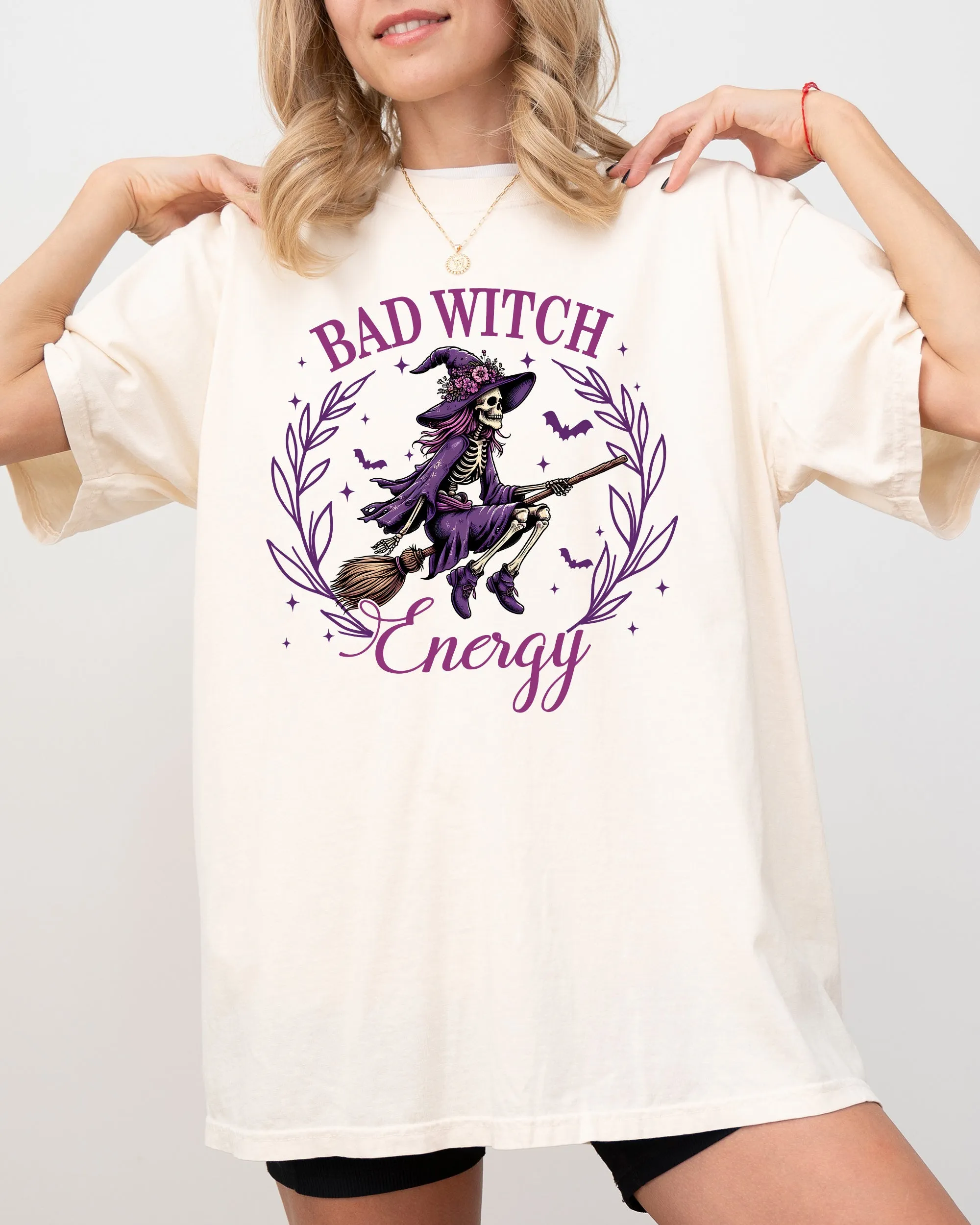 Bad Witch Energy, Funny, Halloween, Broom, Skeleton, Spooky Shirt Comfort Colors T-Shirt sold by Refinery Number One