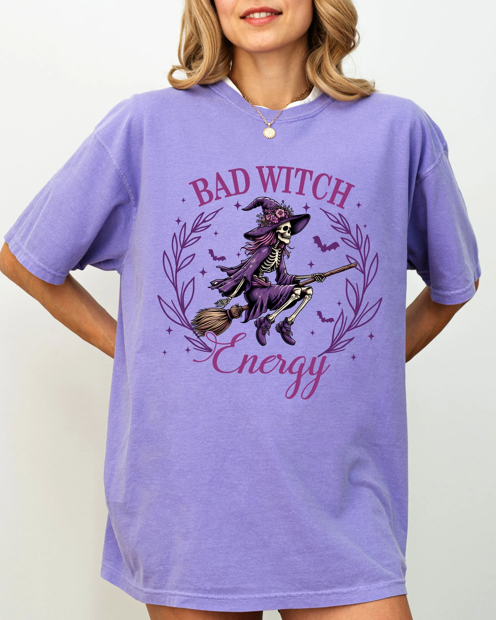 Bad Witch Energy, Funny, Halloween, Broom, Skeleton, Spooky Shirt Comfort Colors T-Shirt sold by Refinery Number One product image thumbnail 3