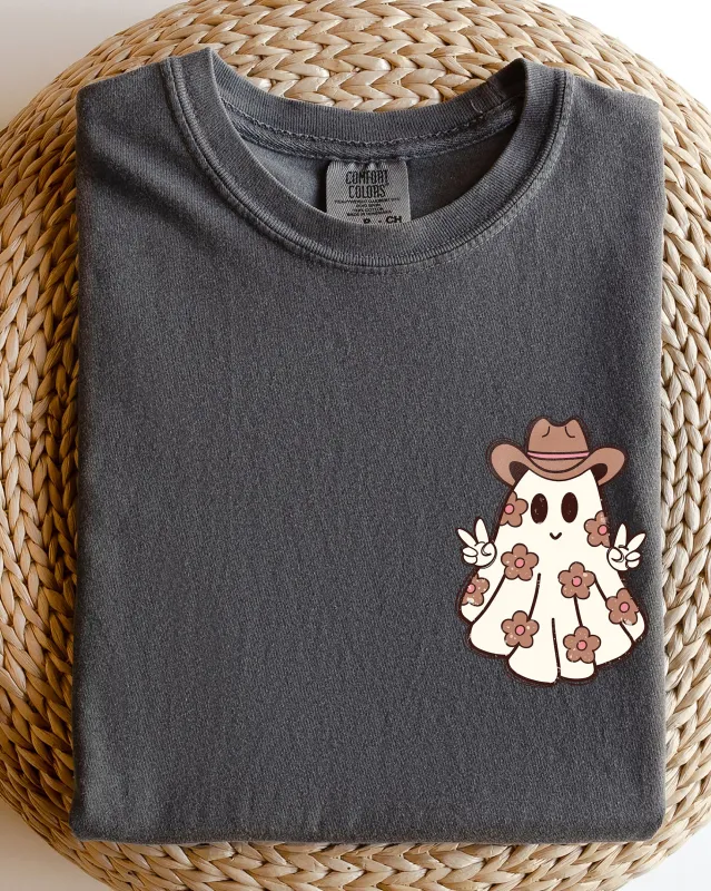 Cute Flower Ghost, Cowboy, Cowgirl, Pocket Print, Halloween, Peace Shirt Comfort Colors T-Shirt sold by Refinery Number One