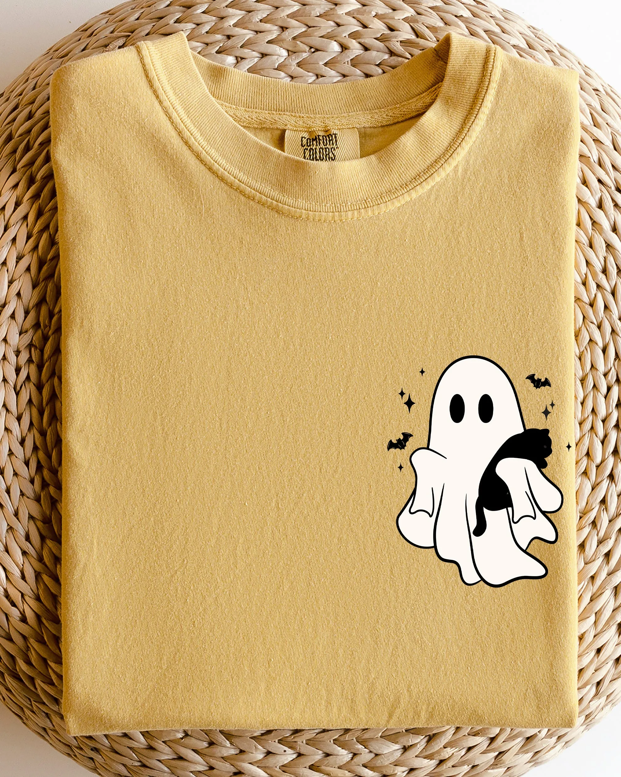 Cute Ghost With Cat, Pocket Print, Halloween, Black Cat, Witch Shirt Comfort Colors T-Shirt sold by Refinery Number One product image thumbnail 3