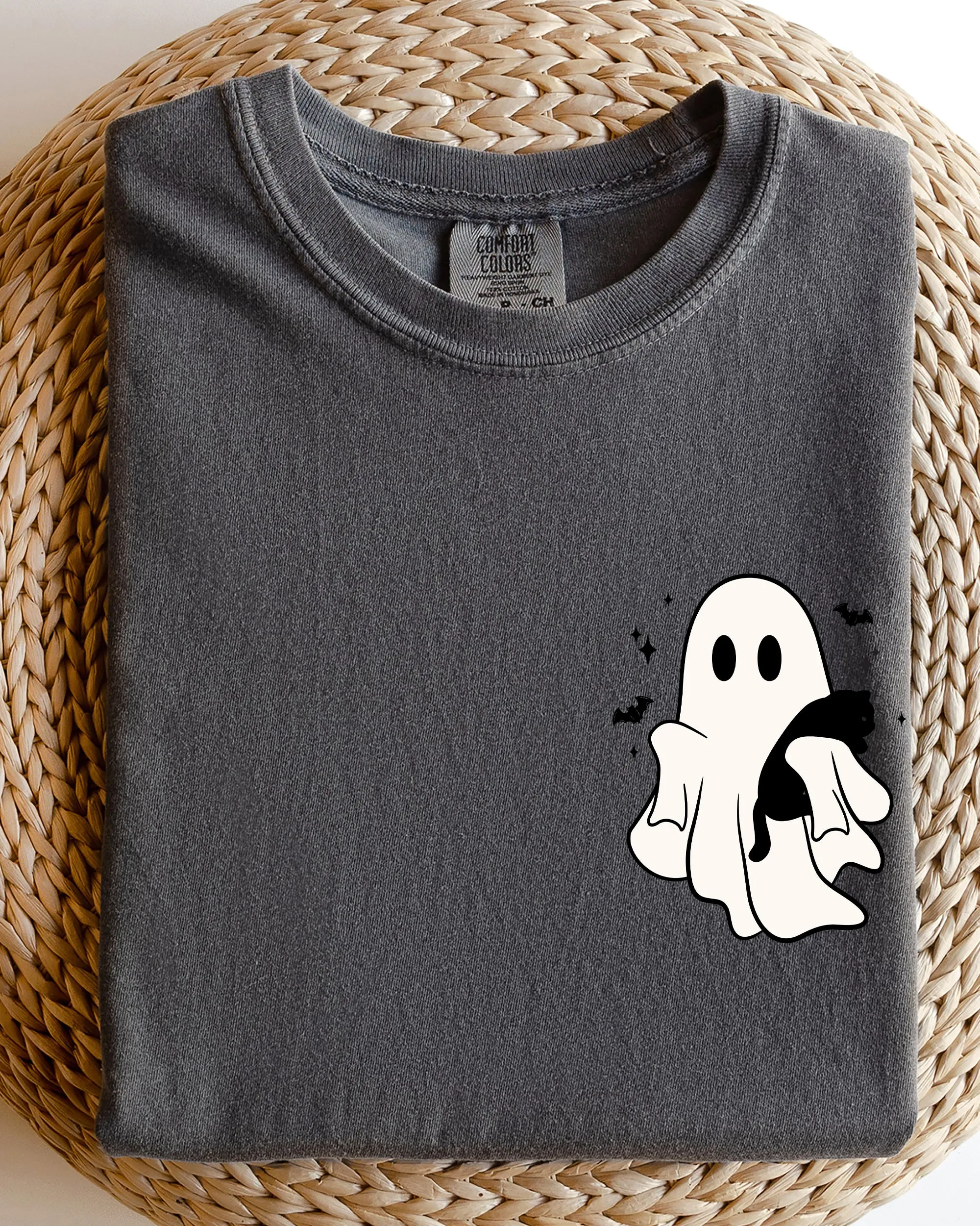Cute Ghost With Cat, Pocket Print, Halloween, Black Cat, Witch Shirt Comfort Colors T-Shirt sold by Refinery Number One product image thumbnail 5