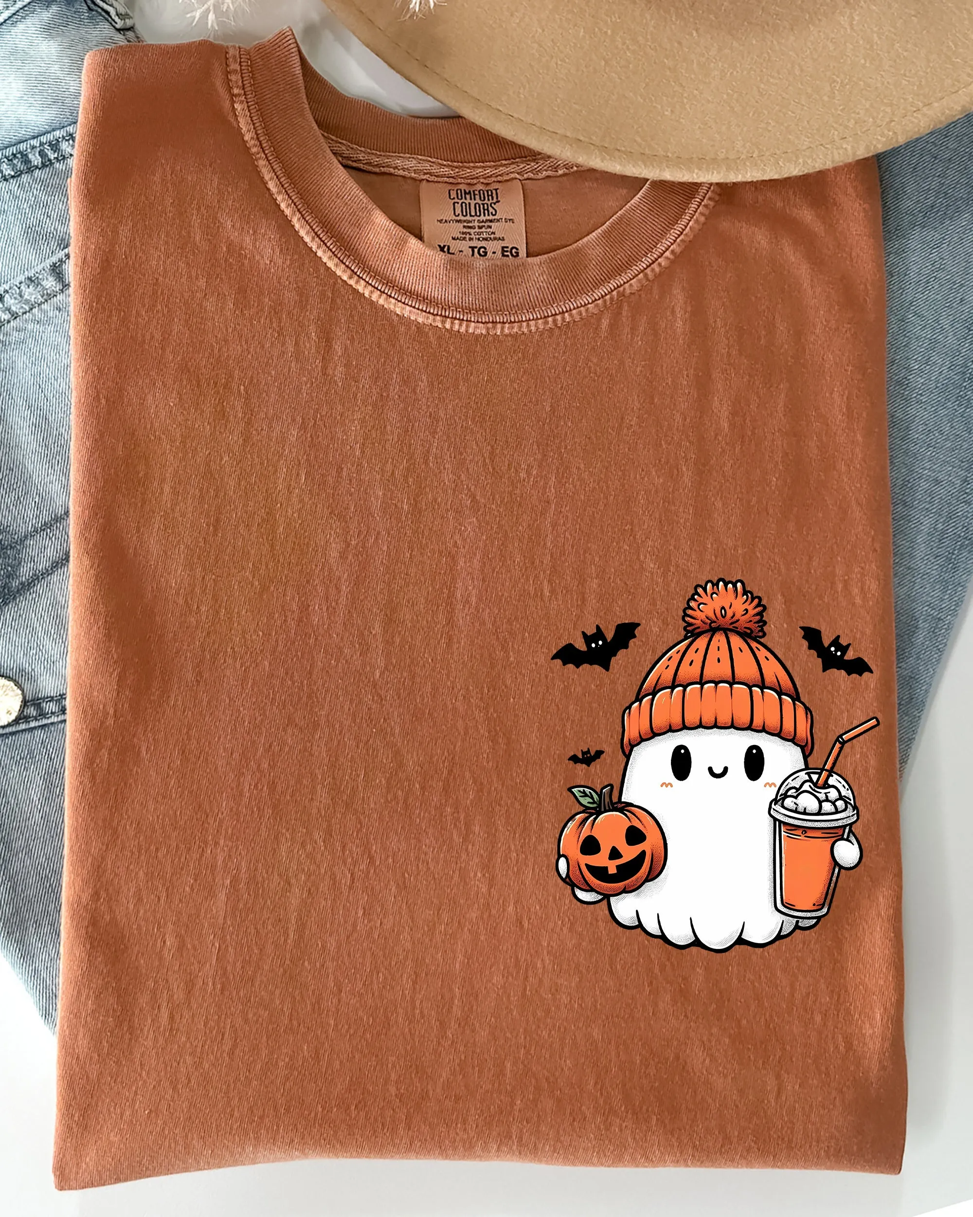 Cute Orange Ghost, Pocket Print, Halloween, Coffee, Bats Shirt Comfort Colors T-Shirt sold by Refinery Number One product image thumbnail 2