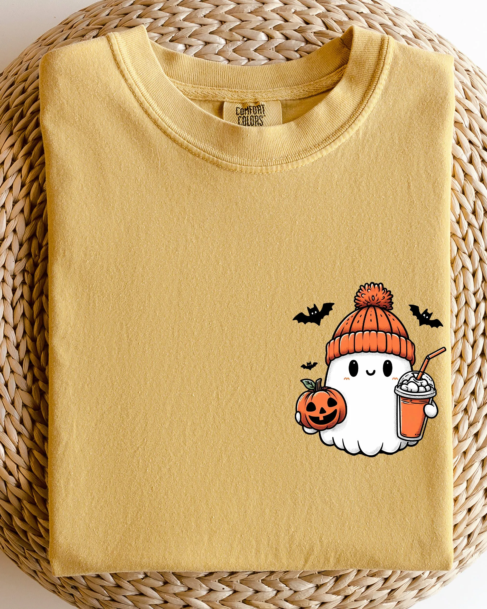Cute Orange Ghost, Pocket Print, Halloween, Coffee, Bats Shirt Comfort Colors T-Shirt sold by Refinery Number One product image thumbnail 3