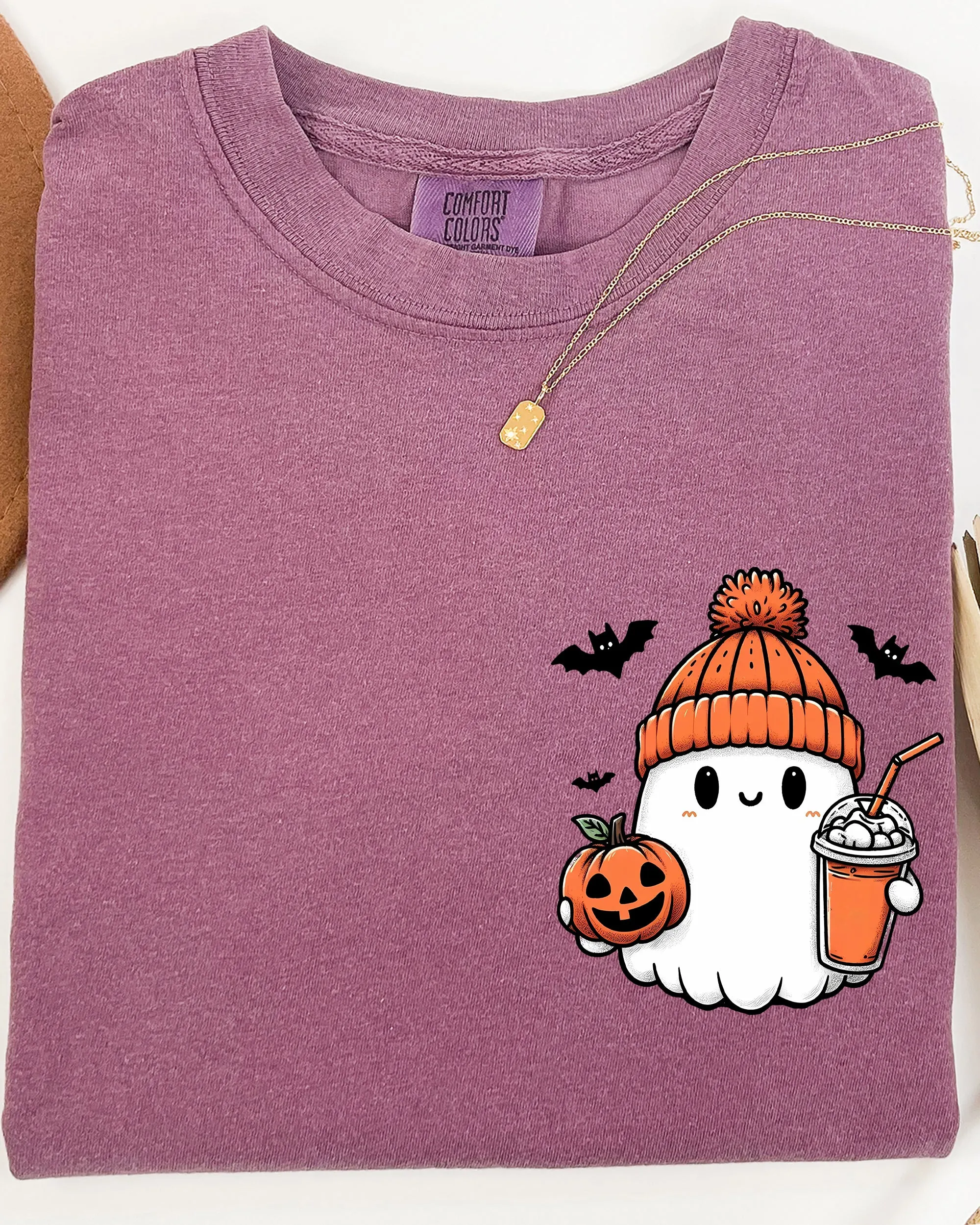 Cute Orange Ghost, Pocket Print, Halloween, Coffee, Bats Shirt Comfort Colors T-Shirt sold by Refinery Number One product image thumbnail 4