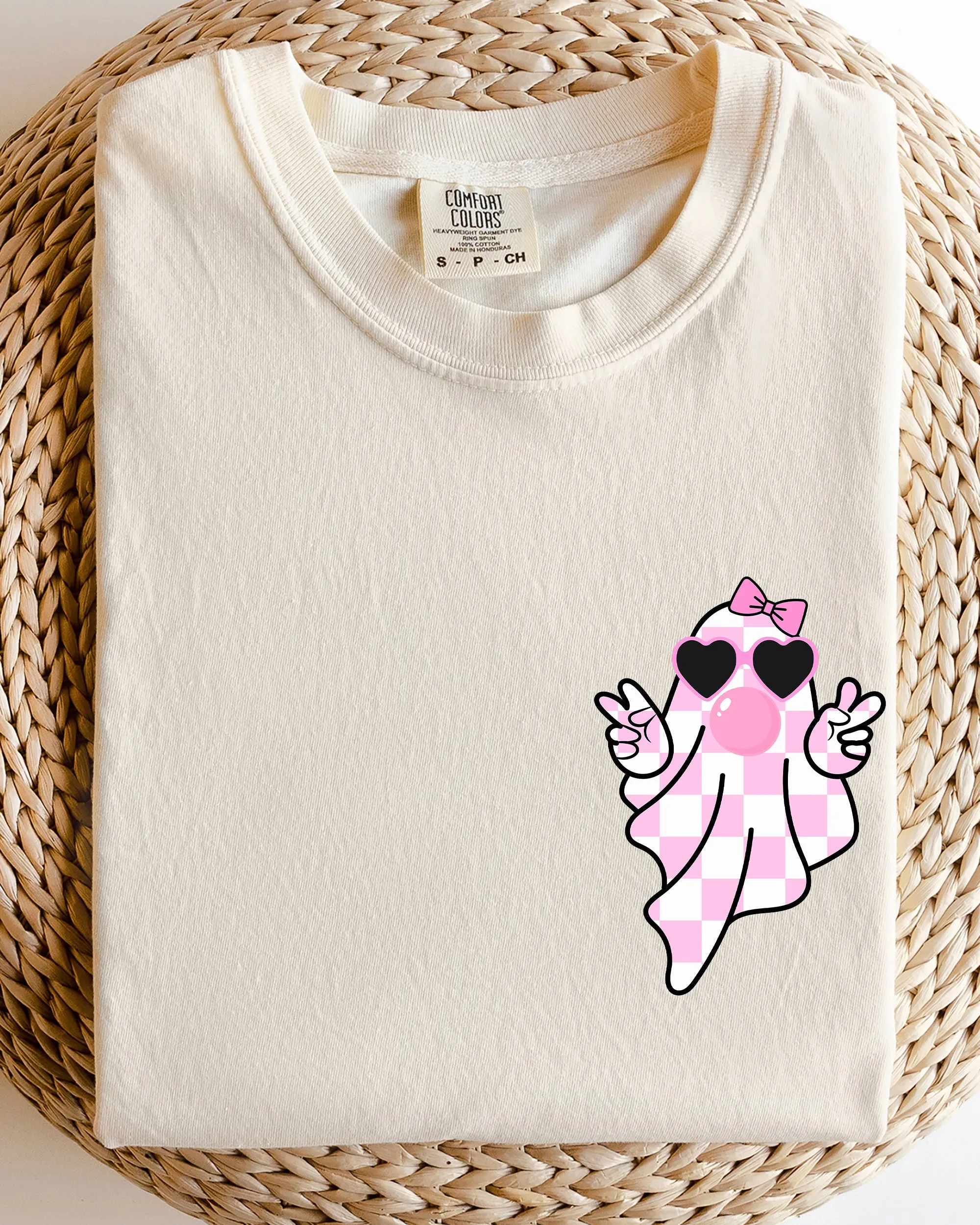 Cute Pink Bubblegum Ghost, Pocket print, Halloween, Peace, Bow, Ribbon Shirt Comfort Colors T-Shirt sold by Refinery Number One product image thumbnail 4
