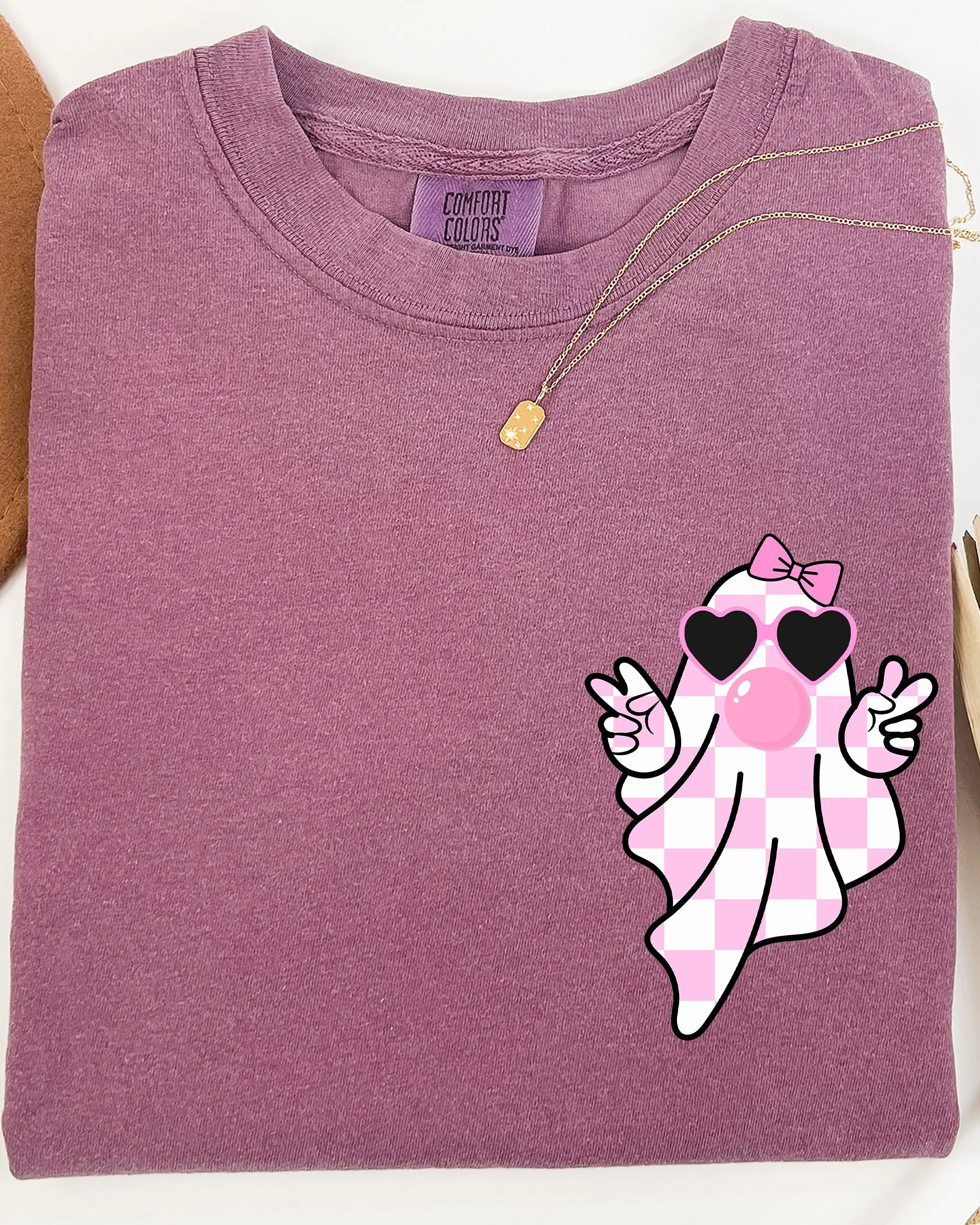 Cute Pink Bubblegum Ghost, Pocket print, Halloween, Peace, Bow, Ribbon Shirt Comfort Colors T-Shirt sold by Refinery Number One product image thumbnail 2