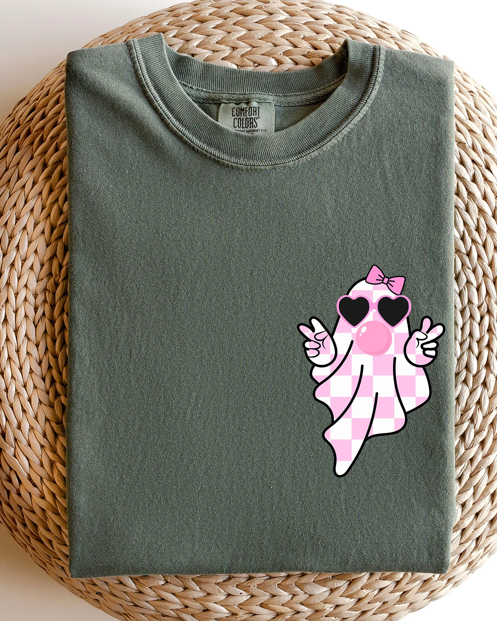 Cute Pink Bubblegum Ghost, Pocket print, Halloween, Peace, Bow, Ribbon Shirt Comfort Colors T-Shirt sold by Refinery Number One product image thumbnail 5